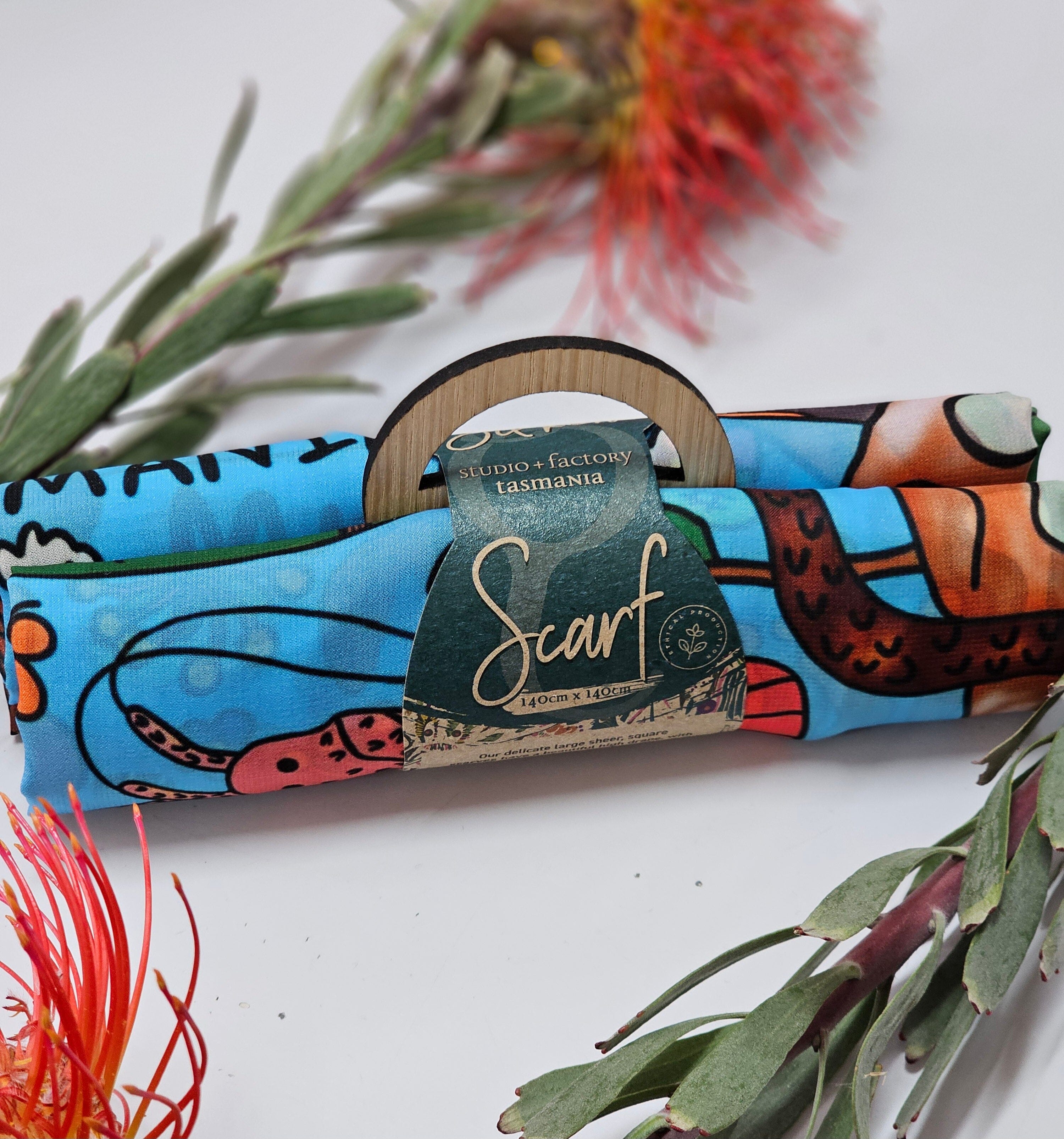 Silken Chic Scarves - Tasmania State of Wild Scarf The Spotted Quoll Studio 