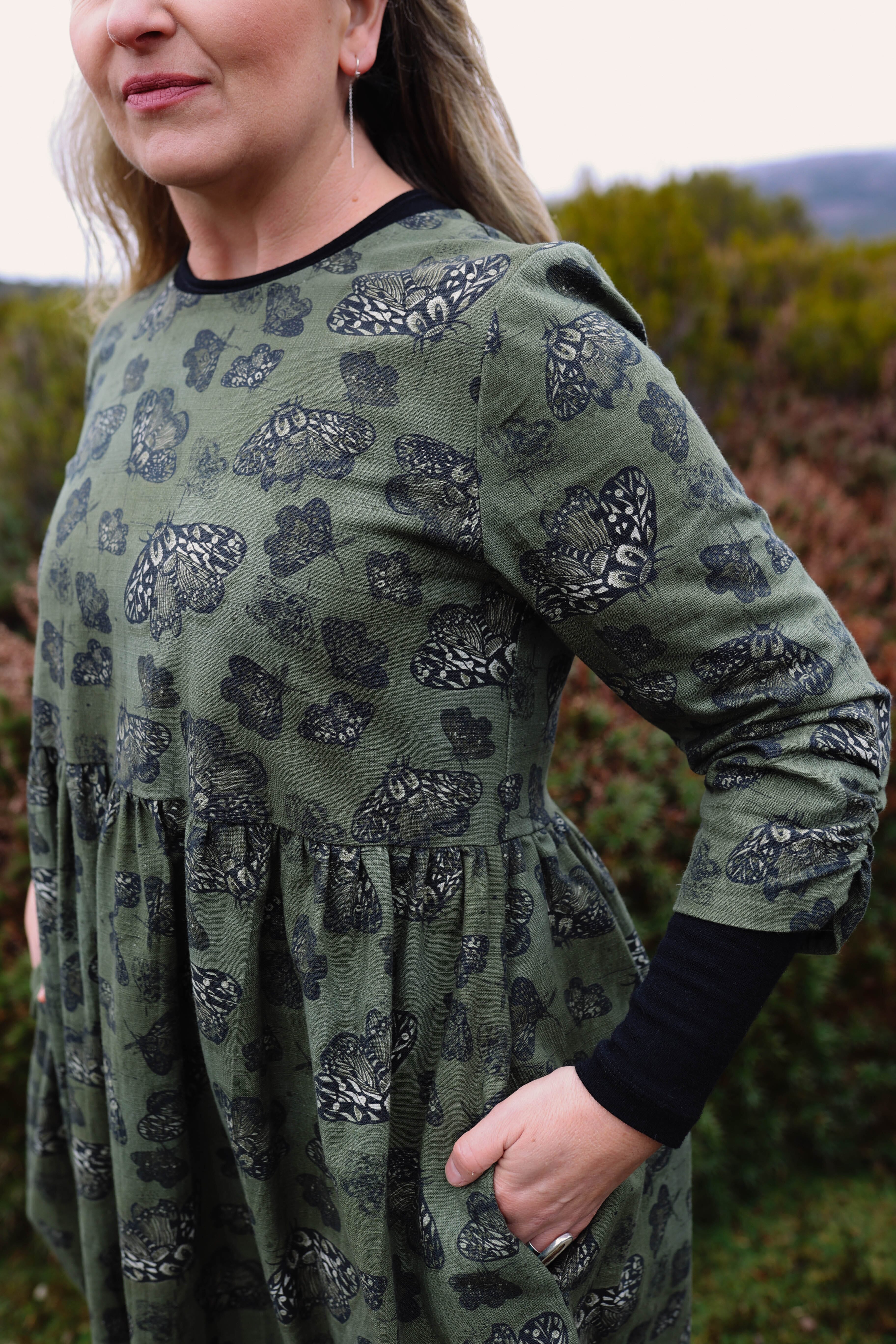 Organic Linen Peasant Dress - Moss Moth Dresses The Spotted Quoll 