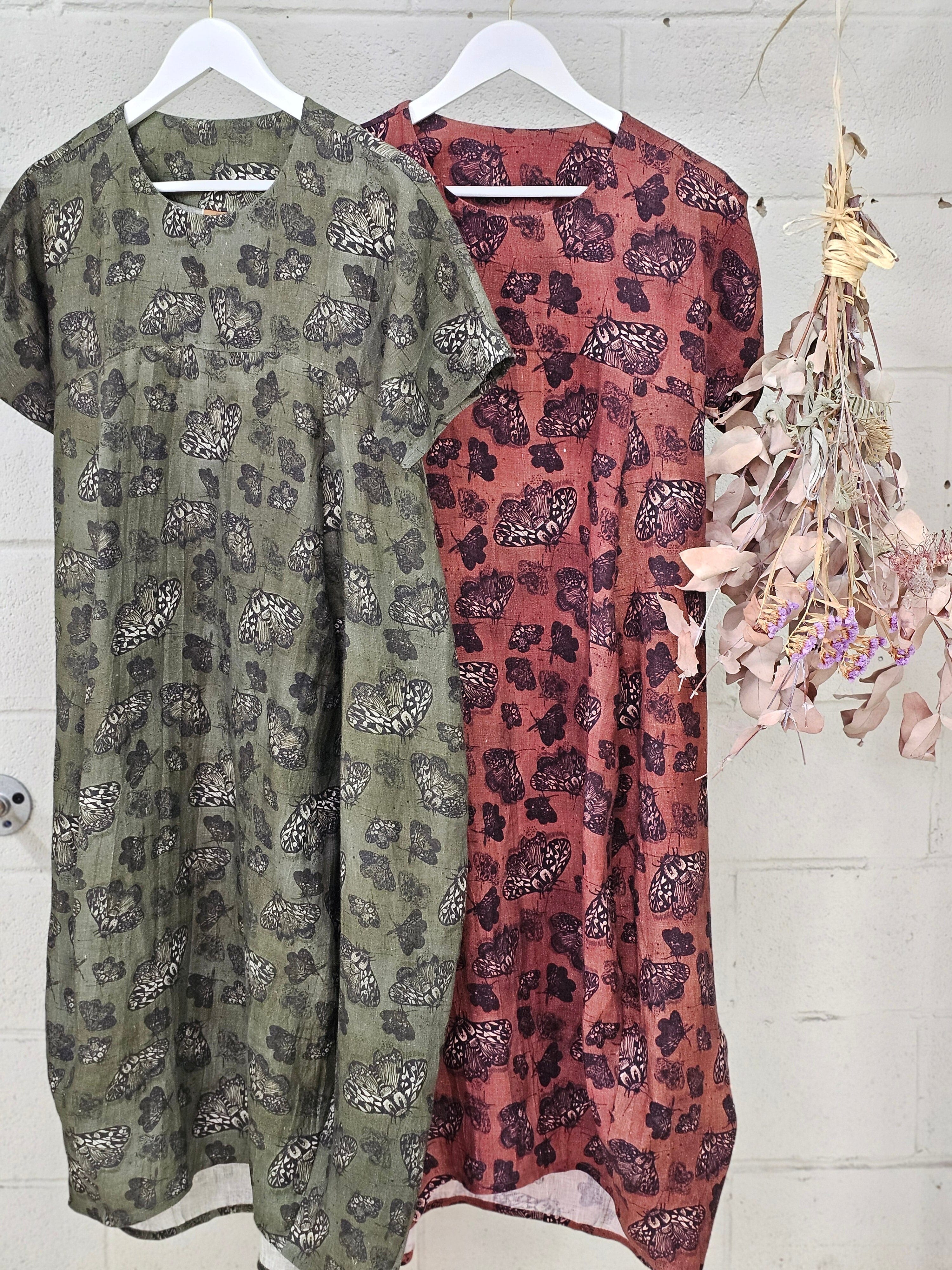 Organic Linen Cocoon Dress - Cocoa Moth Dress The Spotted Quoll 