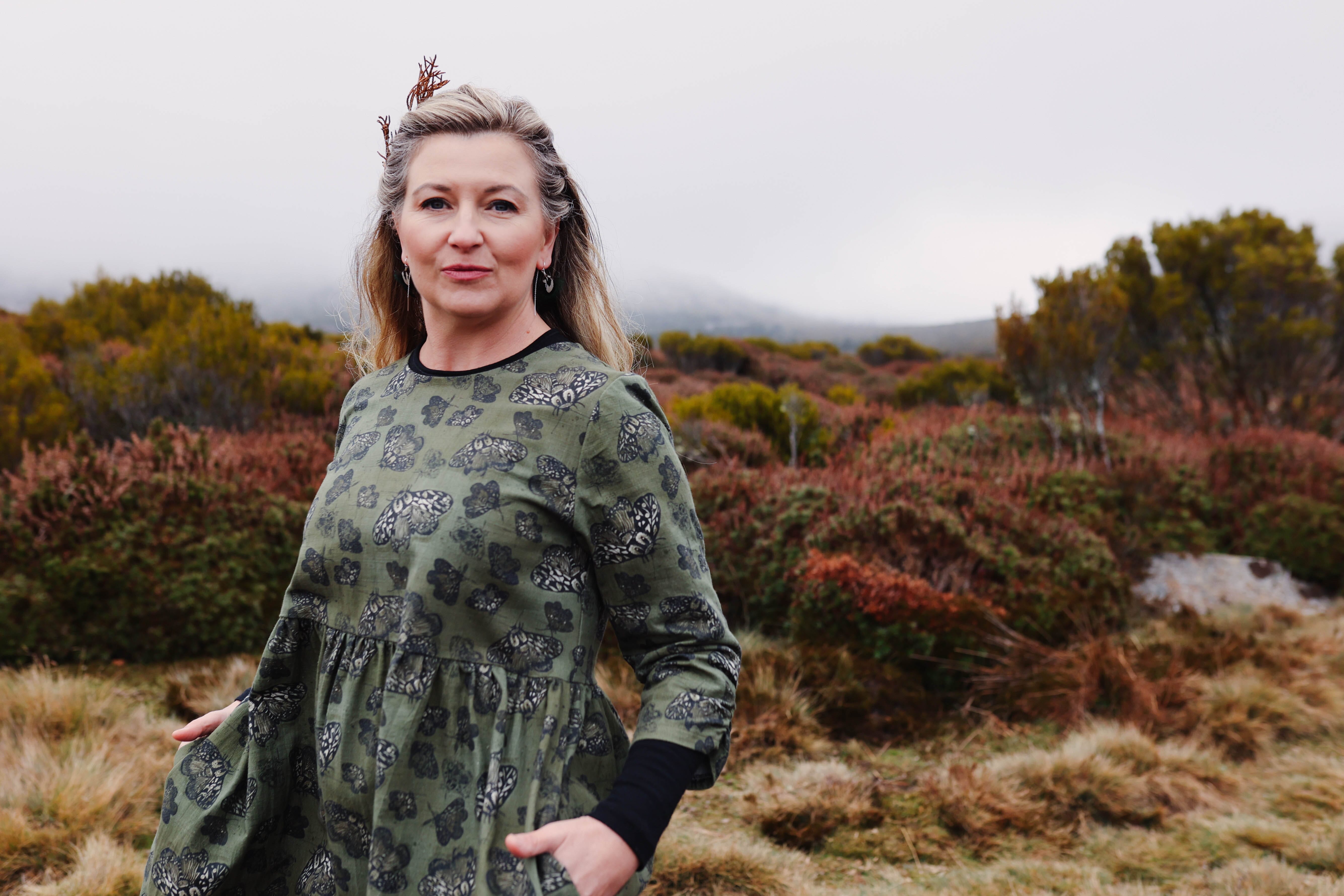 Organic Linen Peasant Dress - Moss Moth Dresses The Spotted Quoll 
