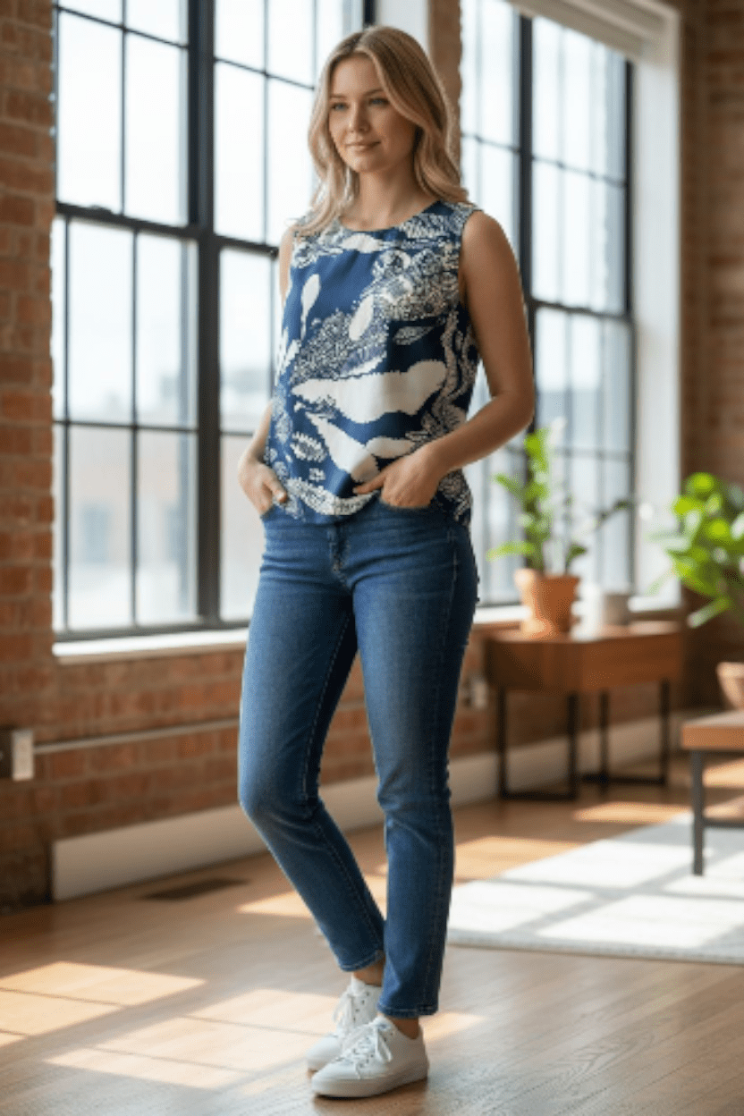 Organic Cotton Poplin Tank - Original Sawtooth Banksia Shirts & Tops The Spotted Quoll 