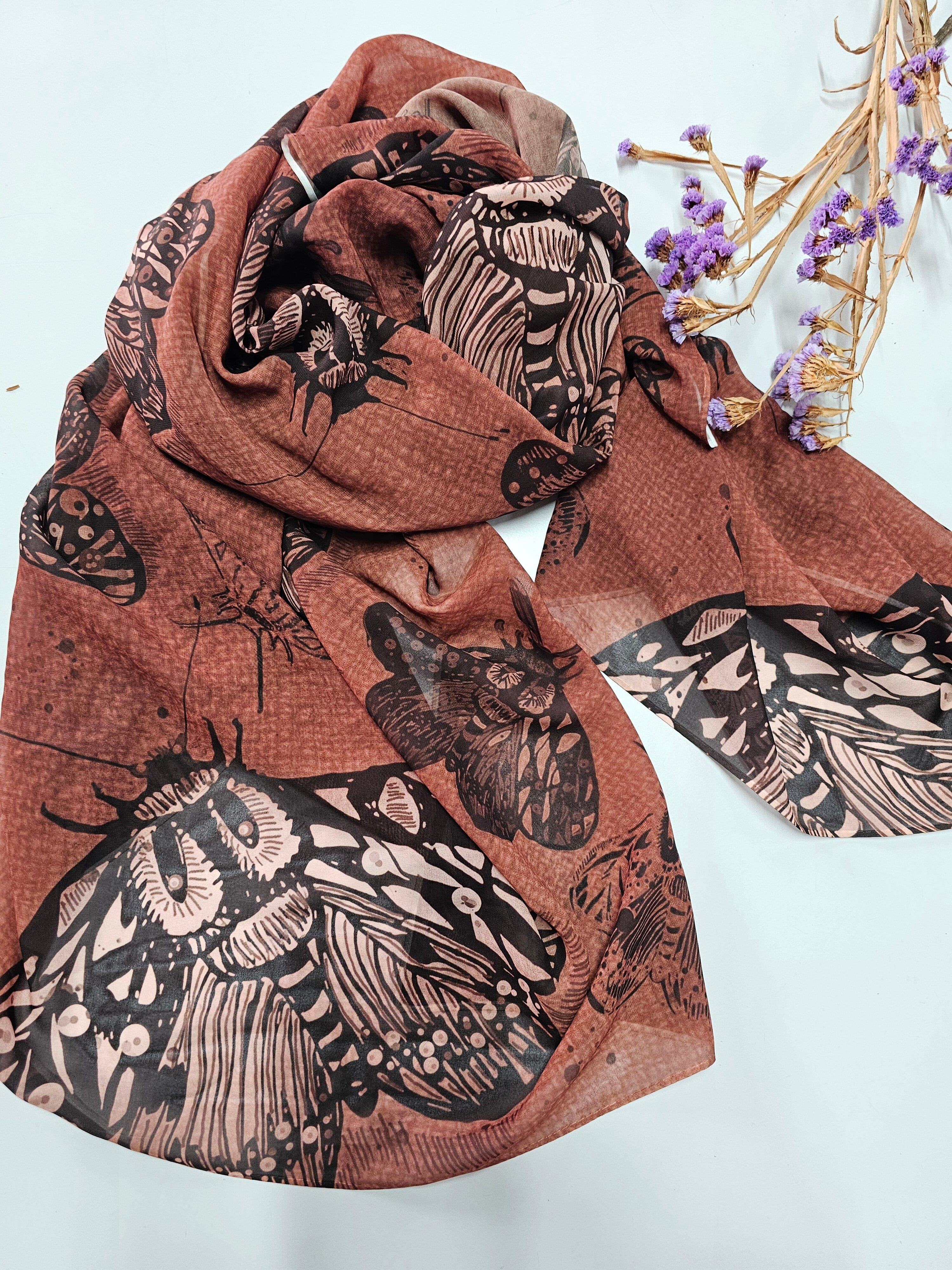 Silken Chic Scarves - Cocoa Moth Scarf The Spotted Quoll Studio 