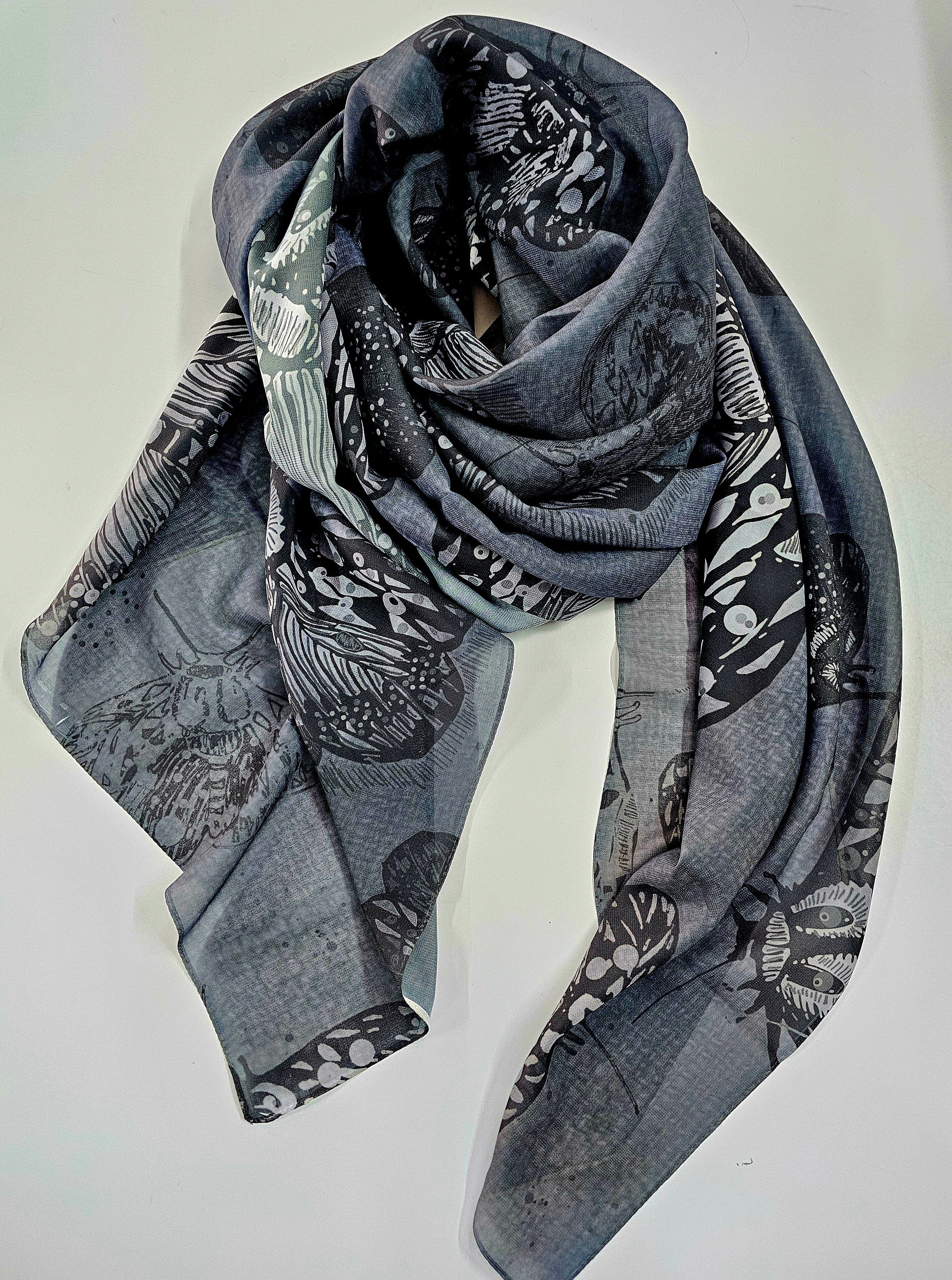 Silken Chic Scarves - Slate Moth Scarf The Spotted Quoll Studio 
