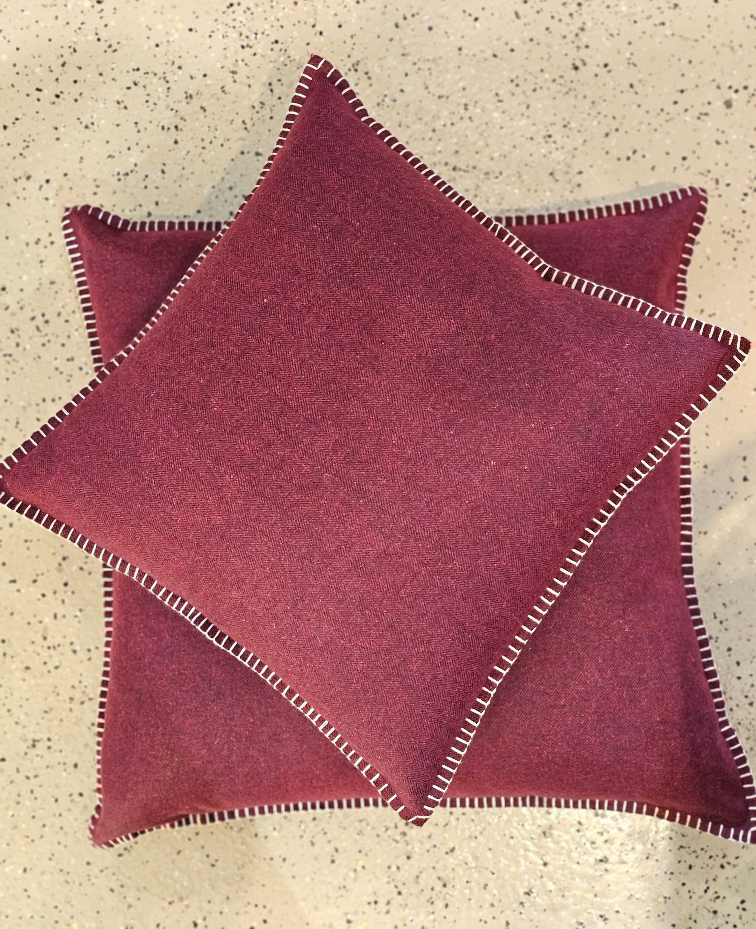 Vino Herringbone Organic Wool Felt Cushions Cushions The Spotted Quoll Studio 45 x 45cm Vino Herringbone with Natural Stitch 
