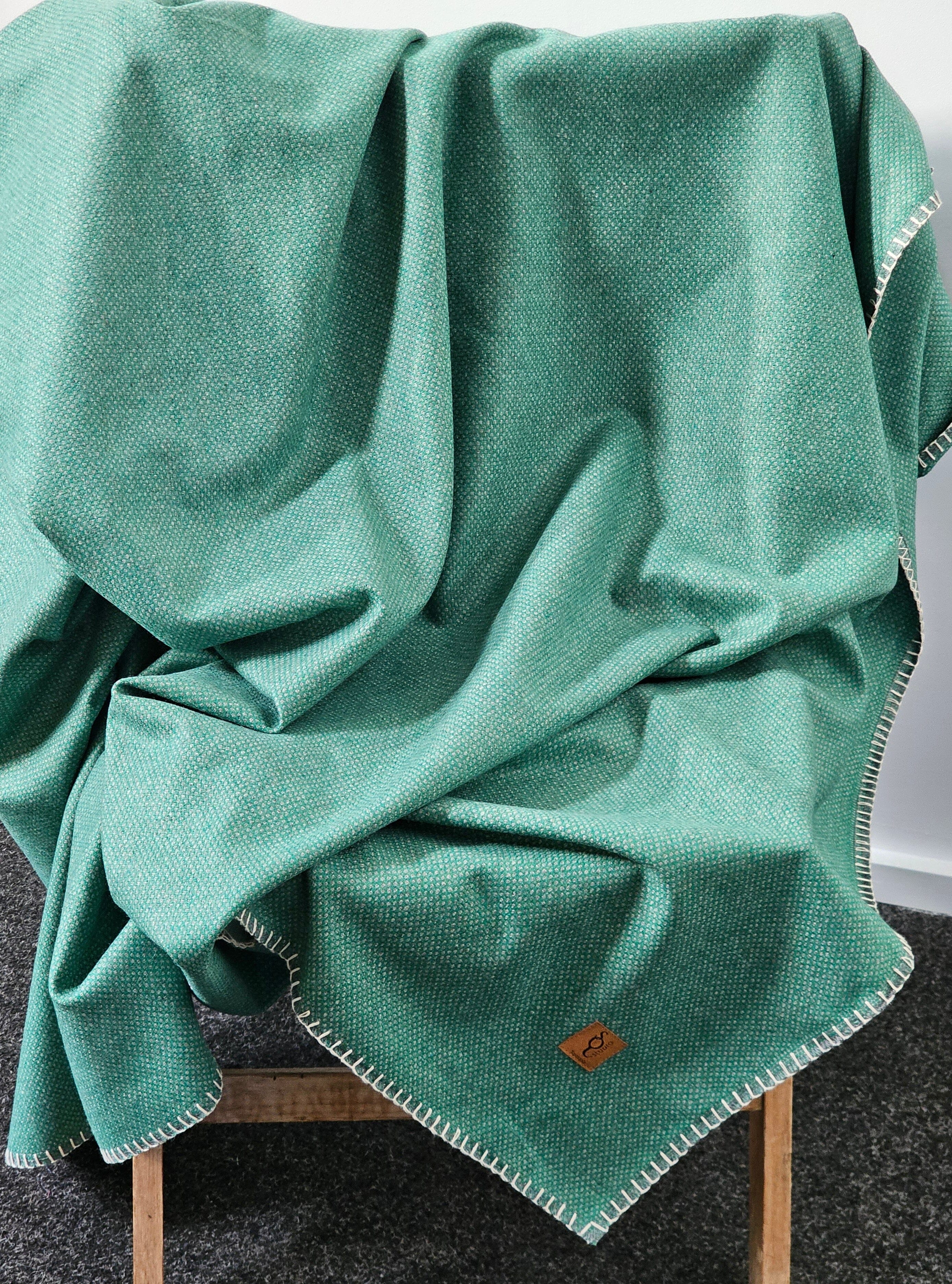 Organic Wool Felt Throw - SQ Studio Throws The Spotted Quoll Sage Spots & Natural Stitch 