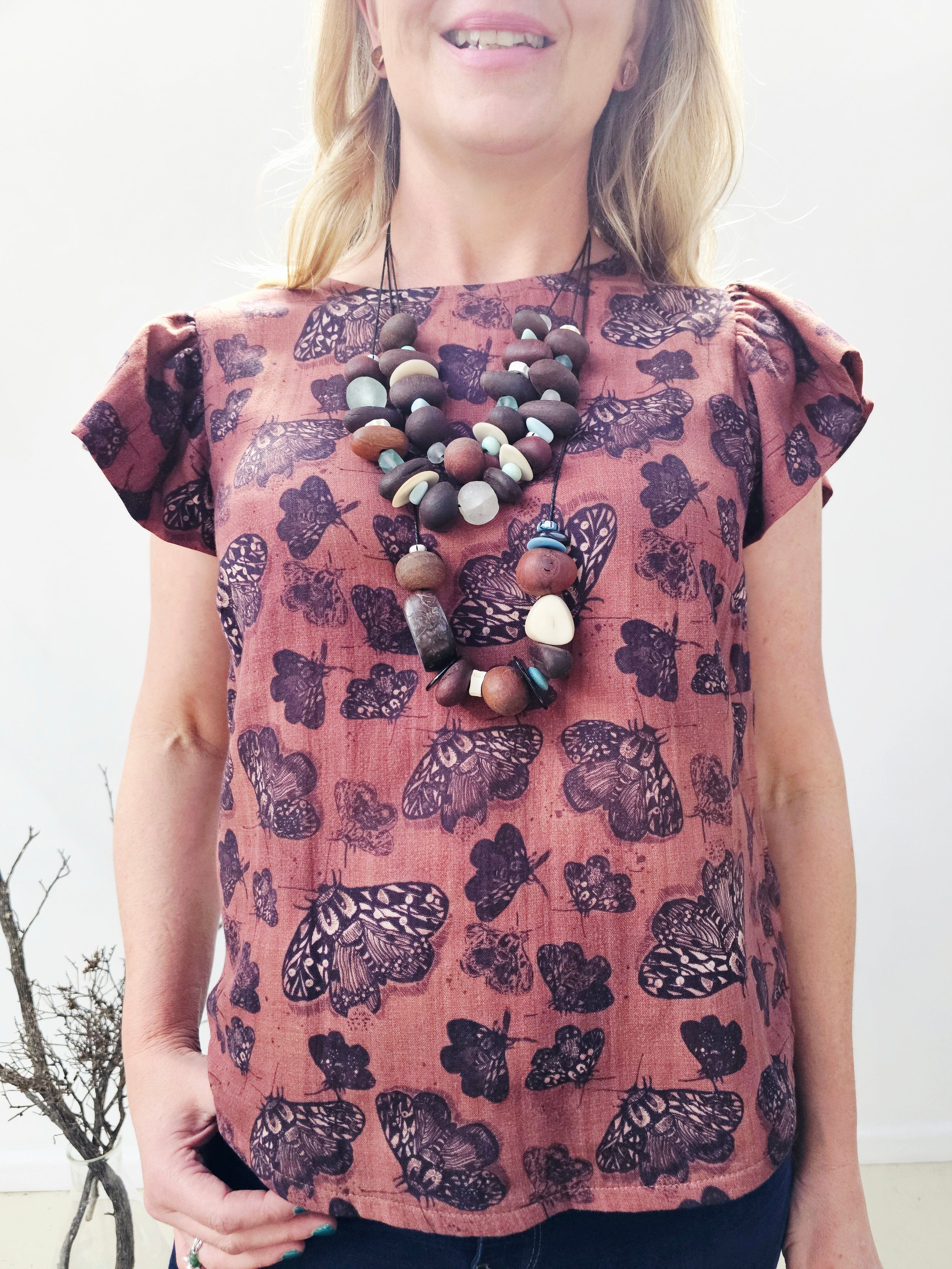 Flutter Top Organic Cotton DM - Cocoa Moth top The Spotted Quoll 