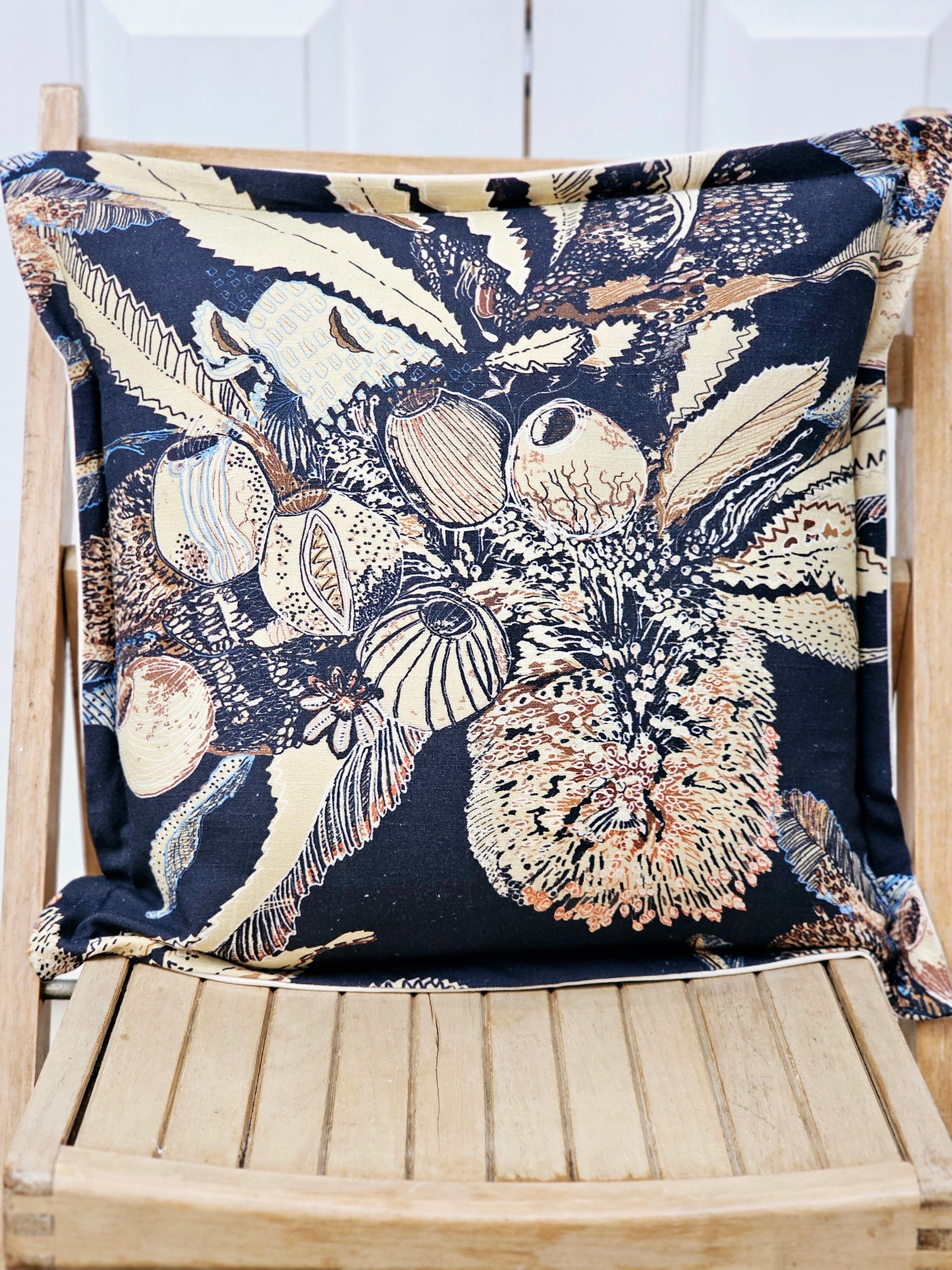 Organic Linen/Hemp Cushion - Tawny Sawtooth Banksia Cushions The Spotted Quoll 