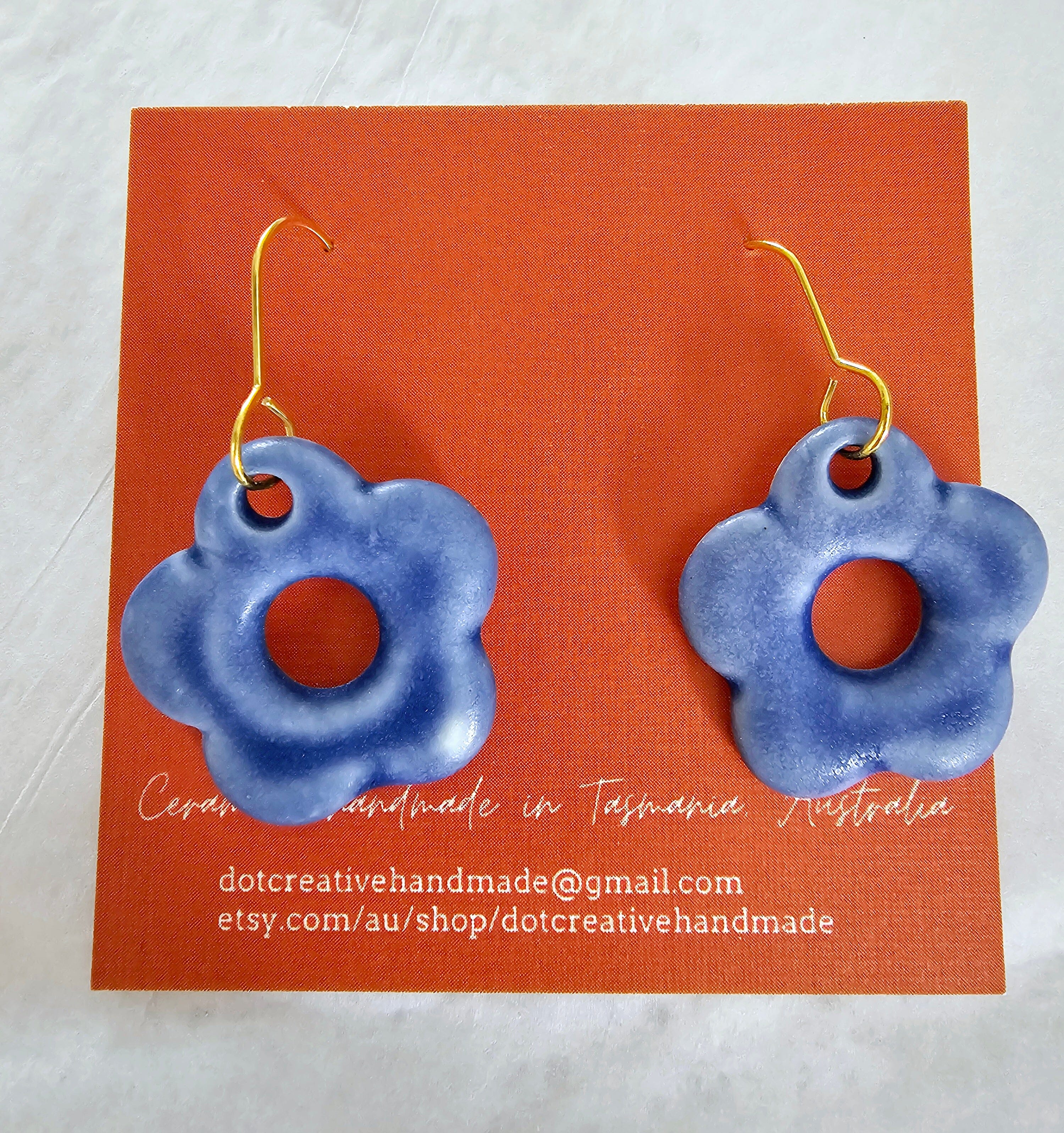 Ceramic Drop Earrings - DOT Creative Tasmania Earrings DOT creative Bell Blue Hooks 