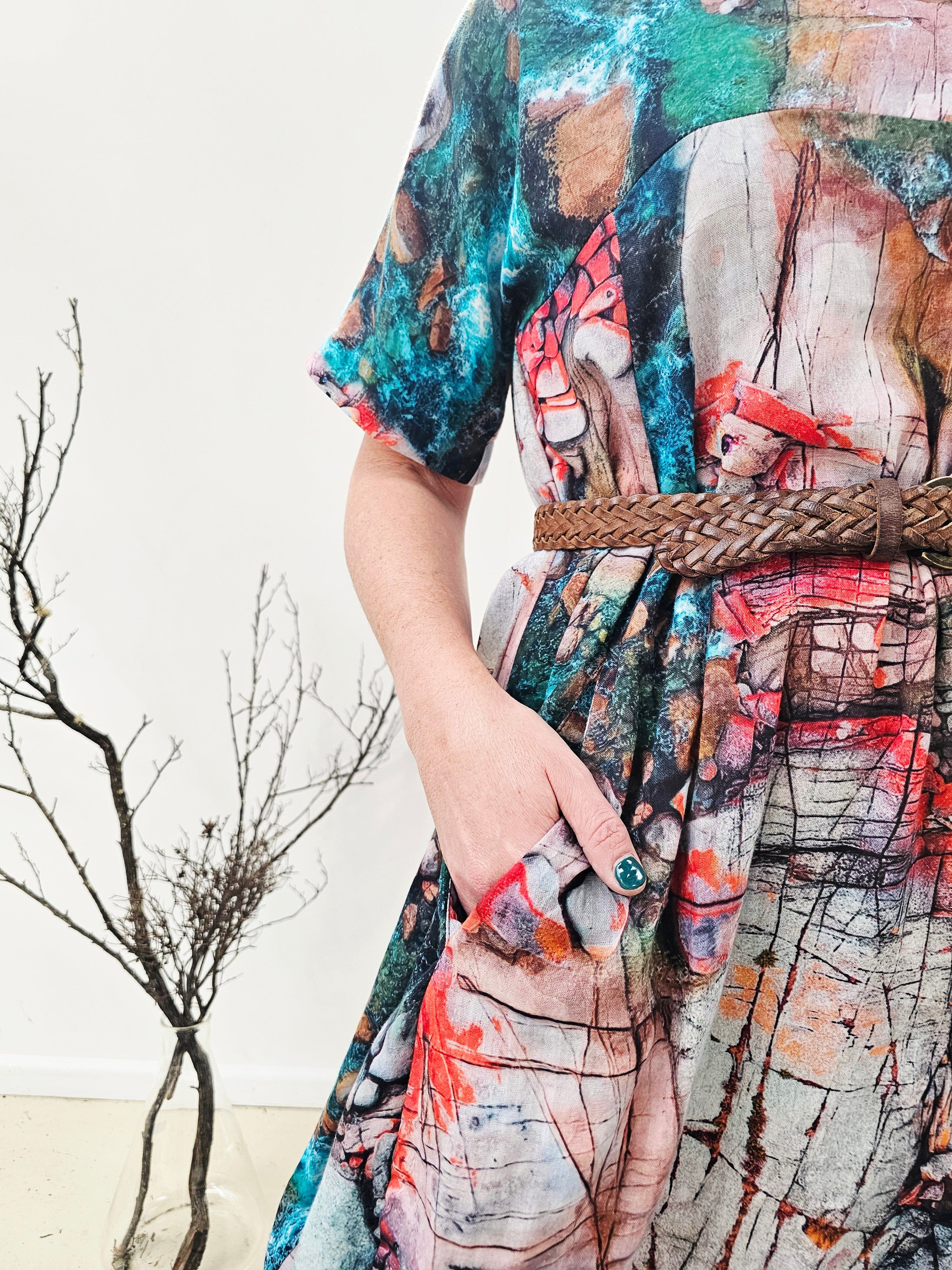 Organic Cotton Cocoon Dress - Aerial Bay of Fires Dress The Spotted Quoll 