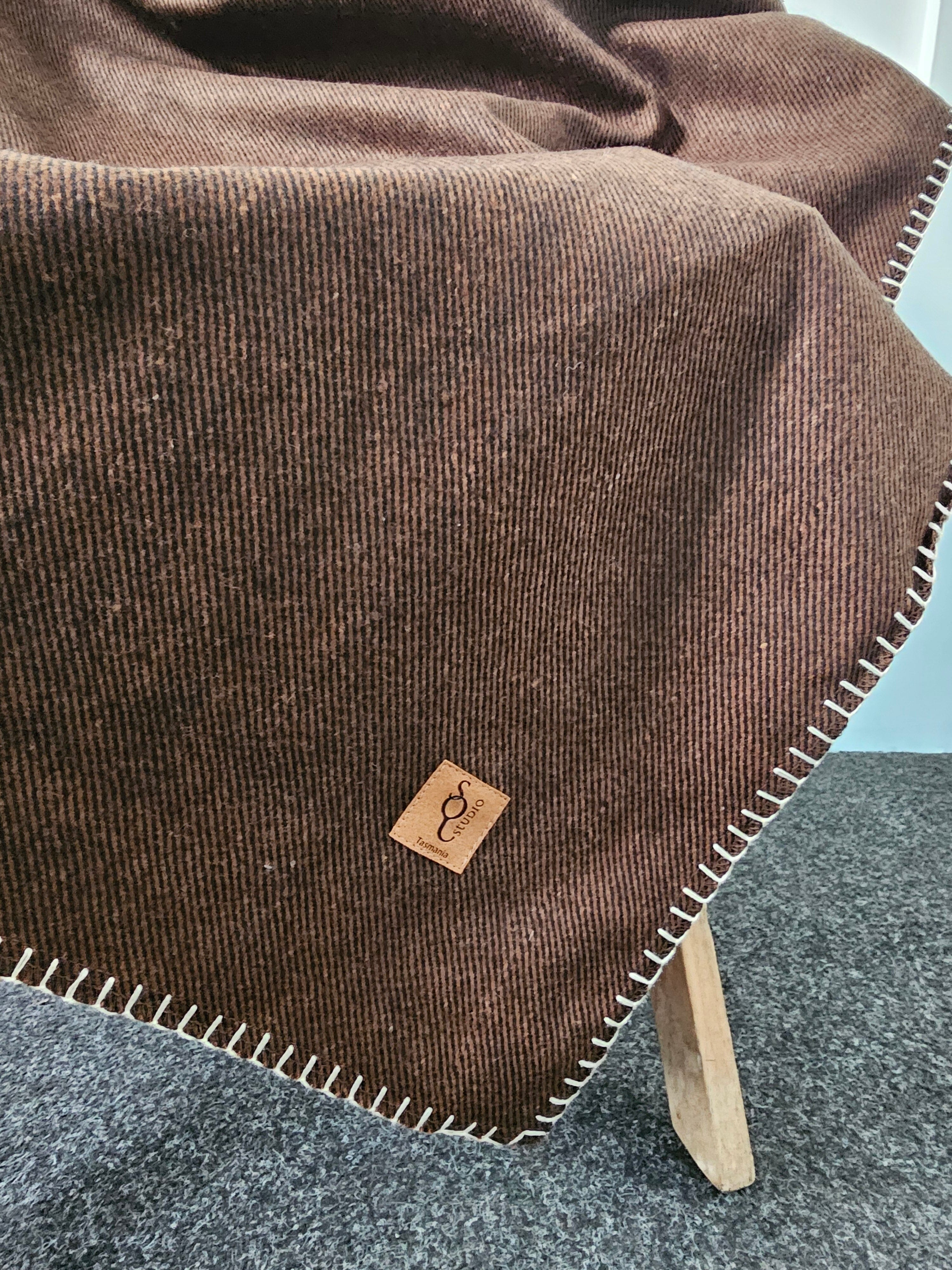 Organic Wool Felt Throw - SQ Studio Throws The Spotted Quoll Cocoa Twill & Natural Stitch 