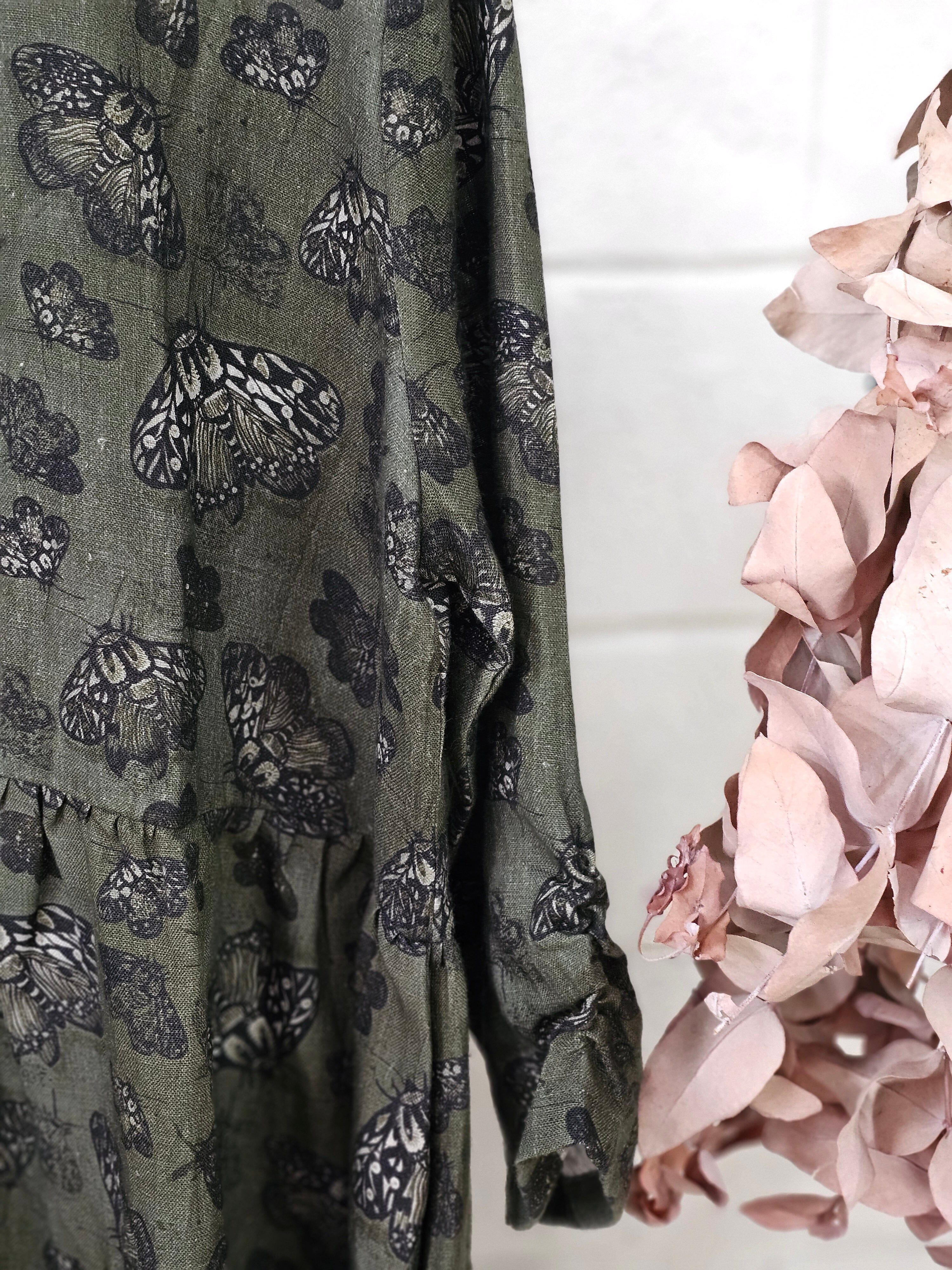 Organic Linen Peasant Dress - Moss Moth Dresses The Spotted Quoll 