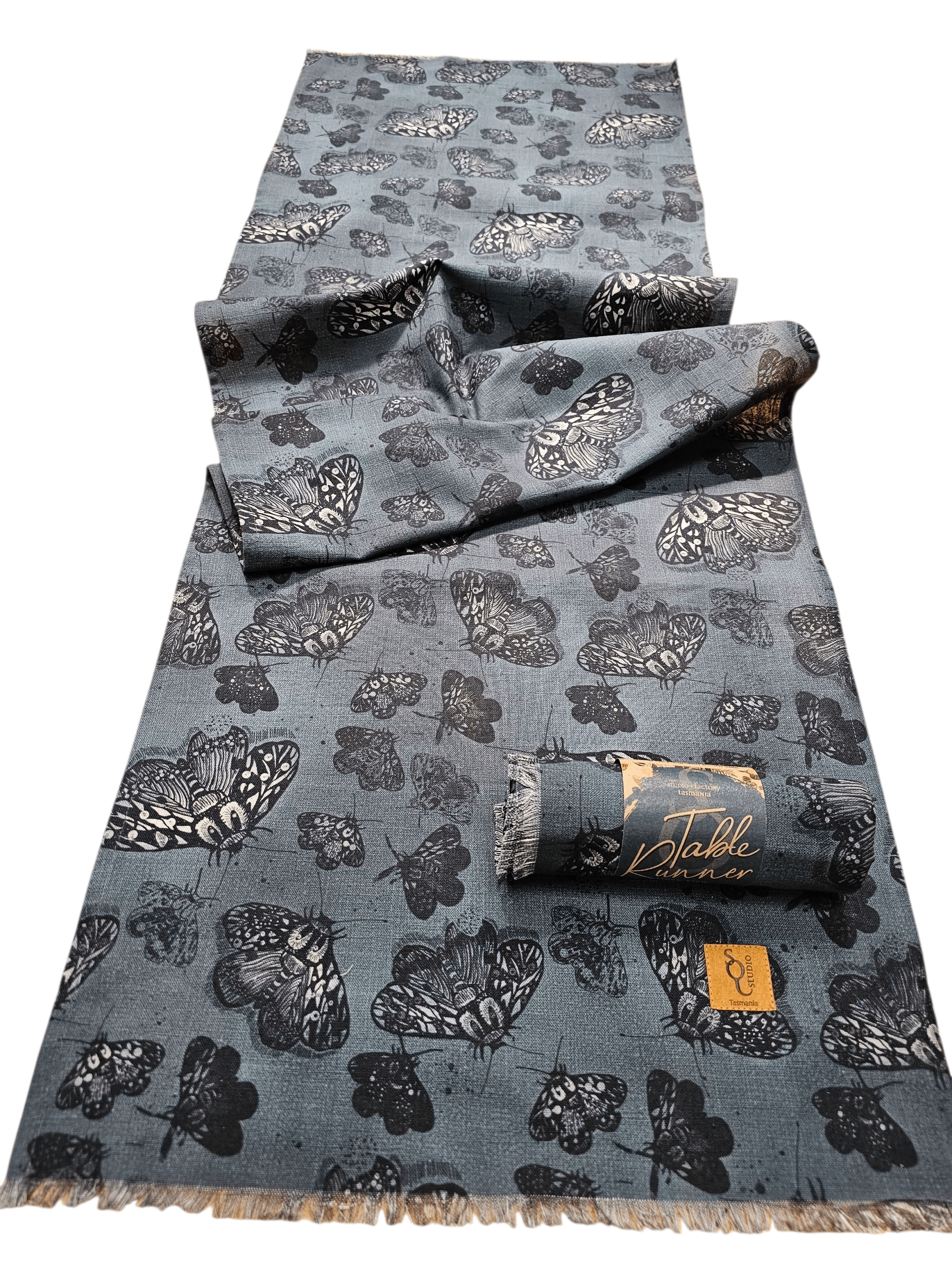 Organic Linen Table Runner - Slate Moth table runners The Spotted Quoll 