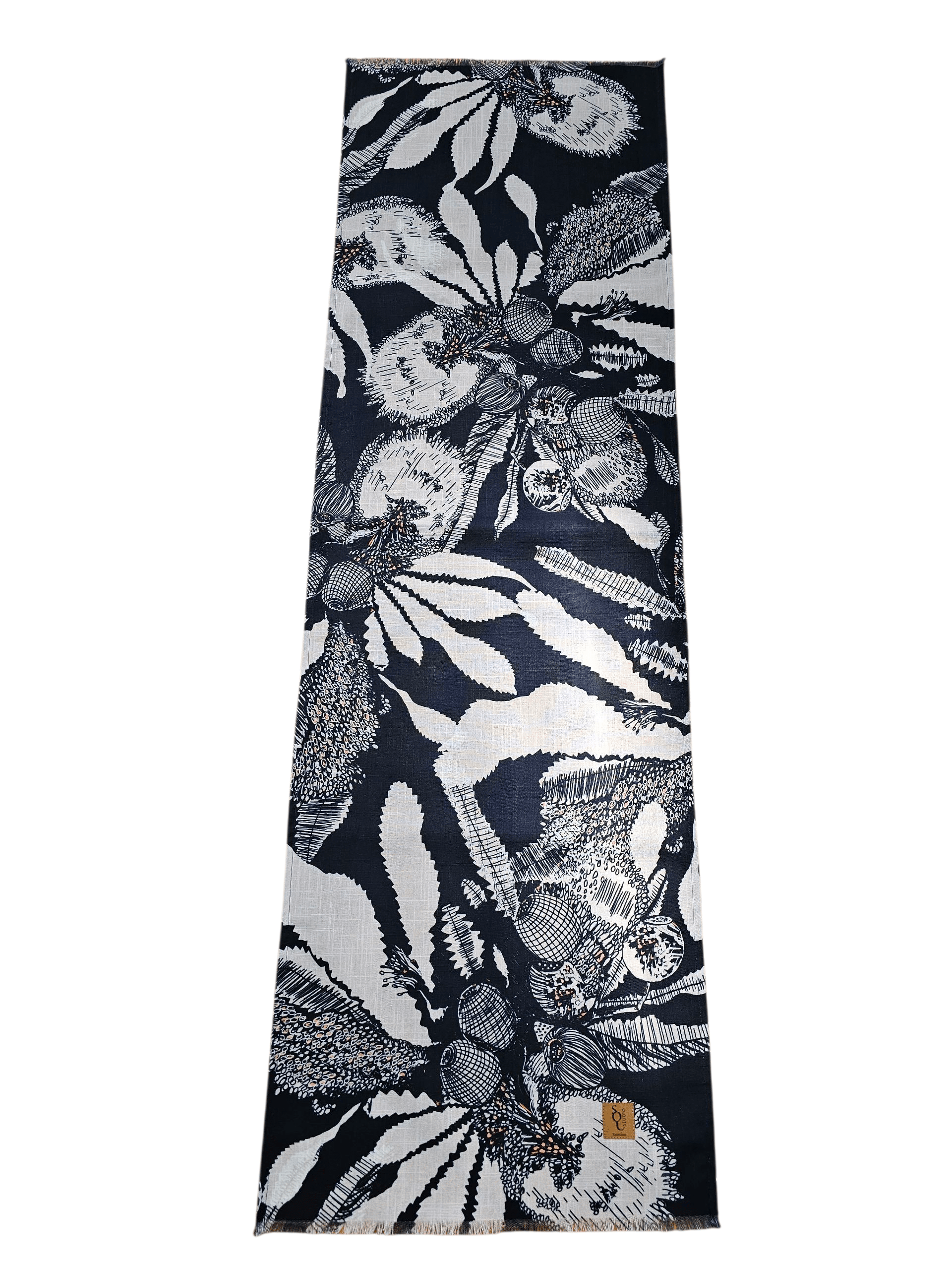 Printed Organic Linen Table Runner - Sawtooth Banksia table runners The Spotted Quoll 