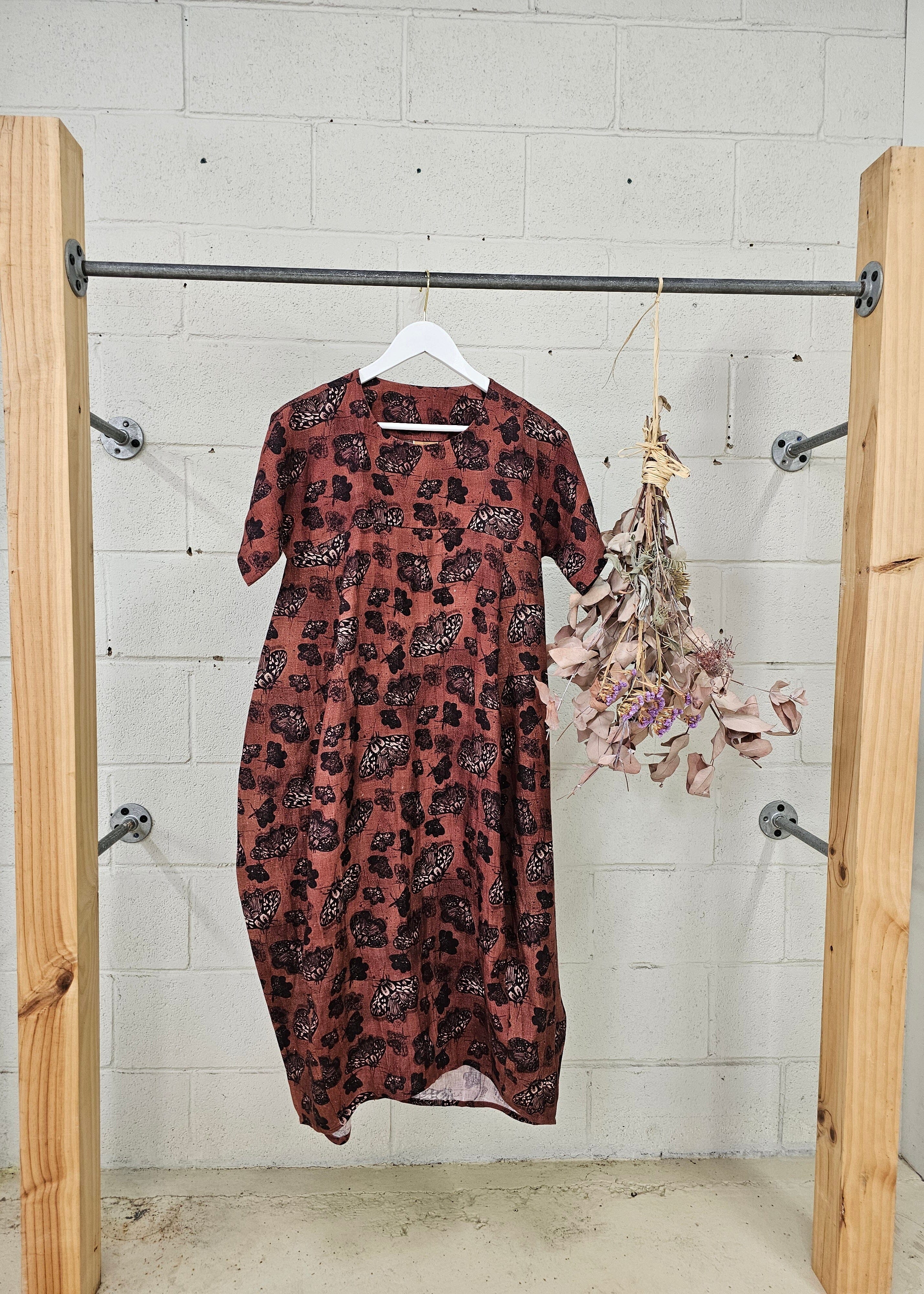 Organic Linen Cocoon Dress - Cocoa Moth Dress The Spotted Quoll 