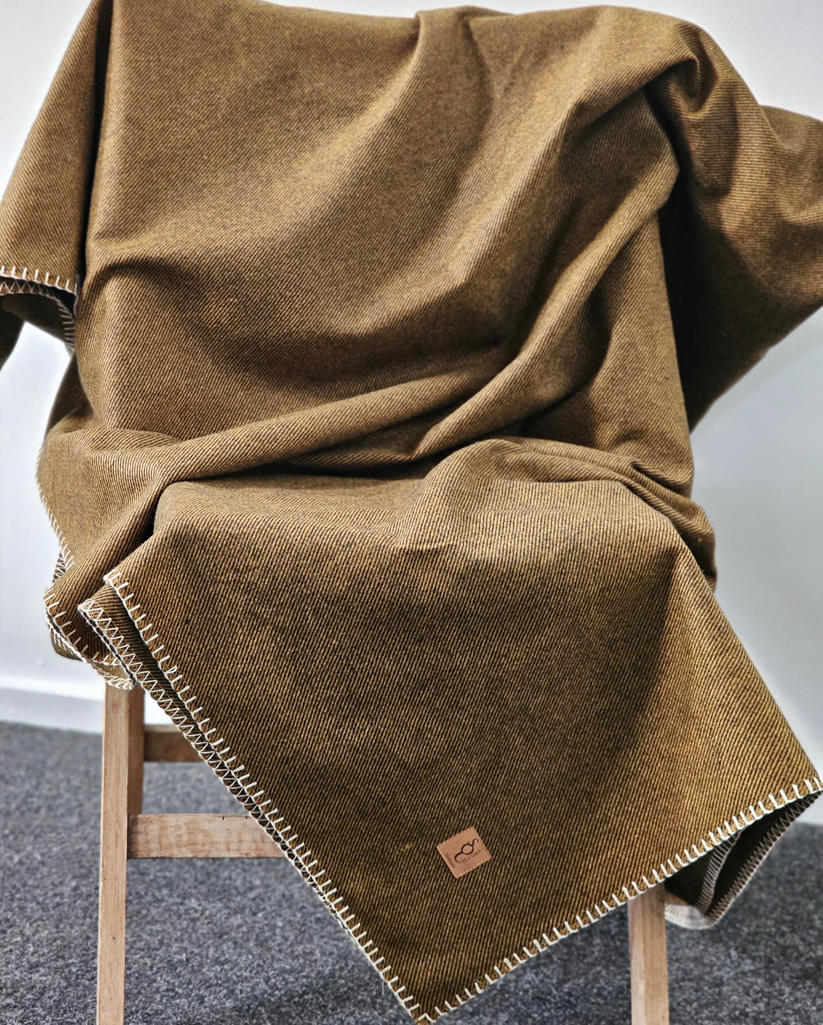 Organic Wool Felt Throw - SQ Studio Throws The Spotted Quoll Honey Mustard Twill & Natural Stitch 