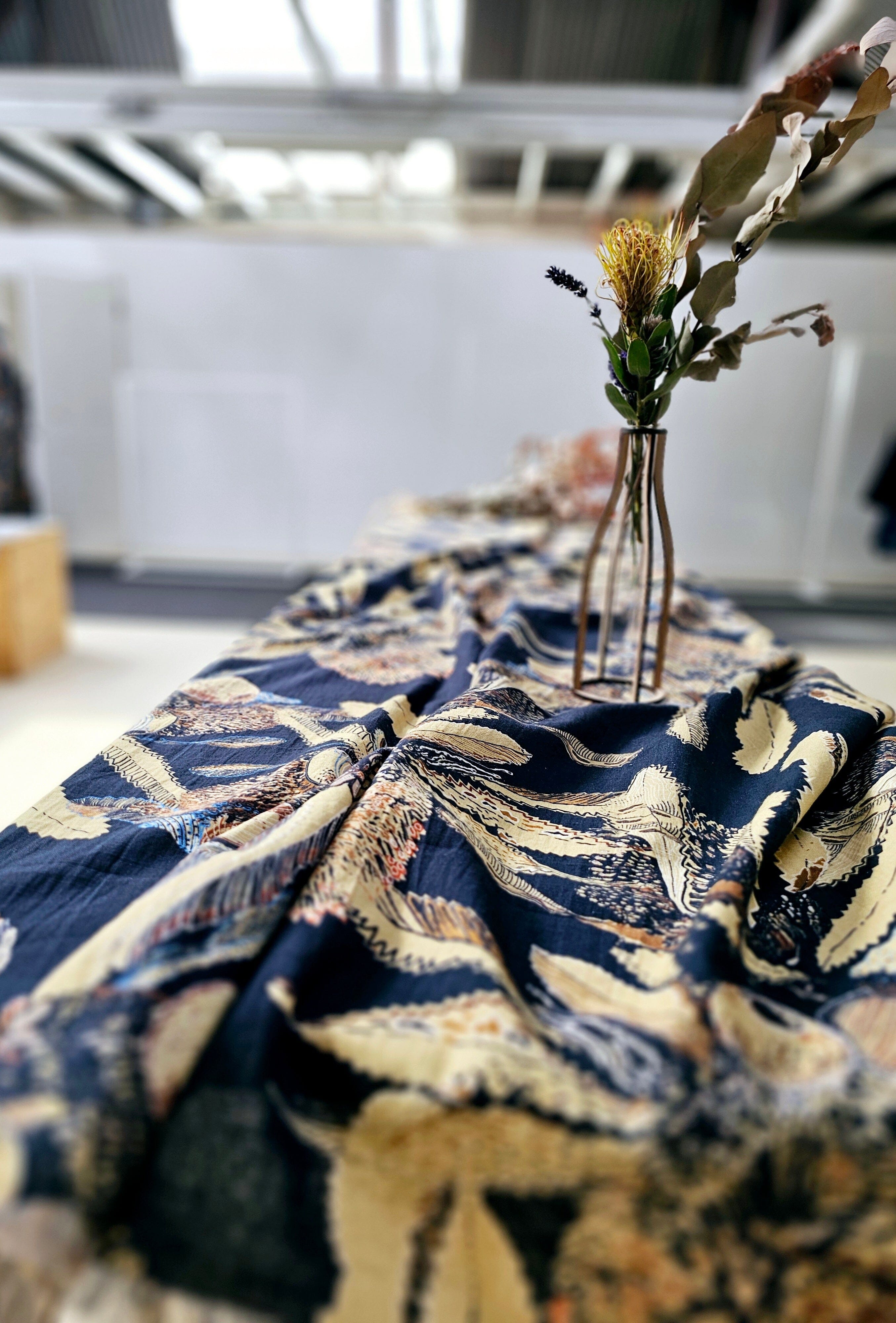 Organic Linen Table Cloth - Tawny Sawtooth Banksia table cloth The Spotted Quoll 