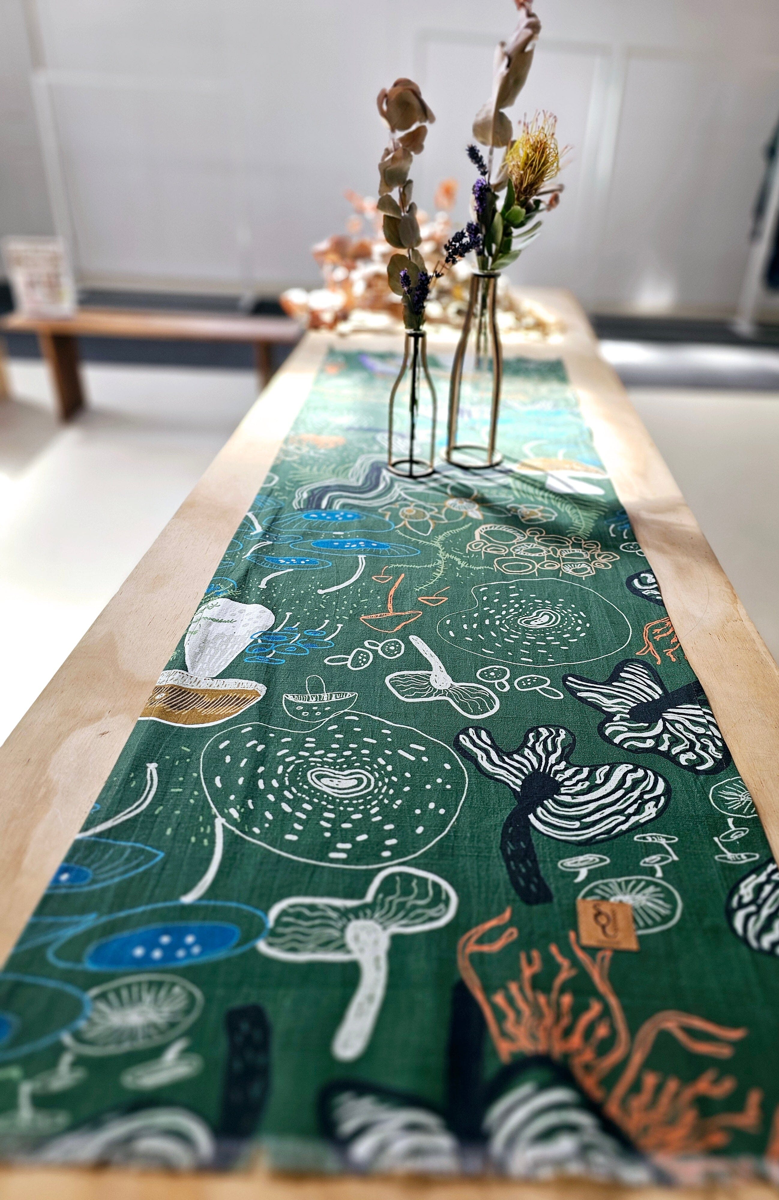 Organic Linen Table Runner - Tassie Fungi table runners The Spotted Quoll 