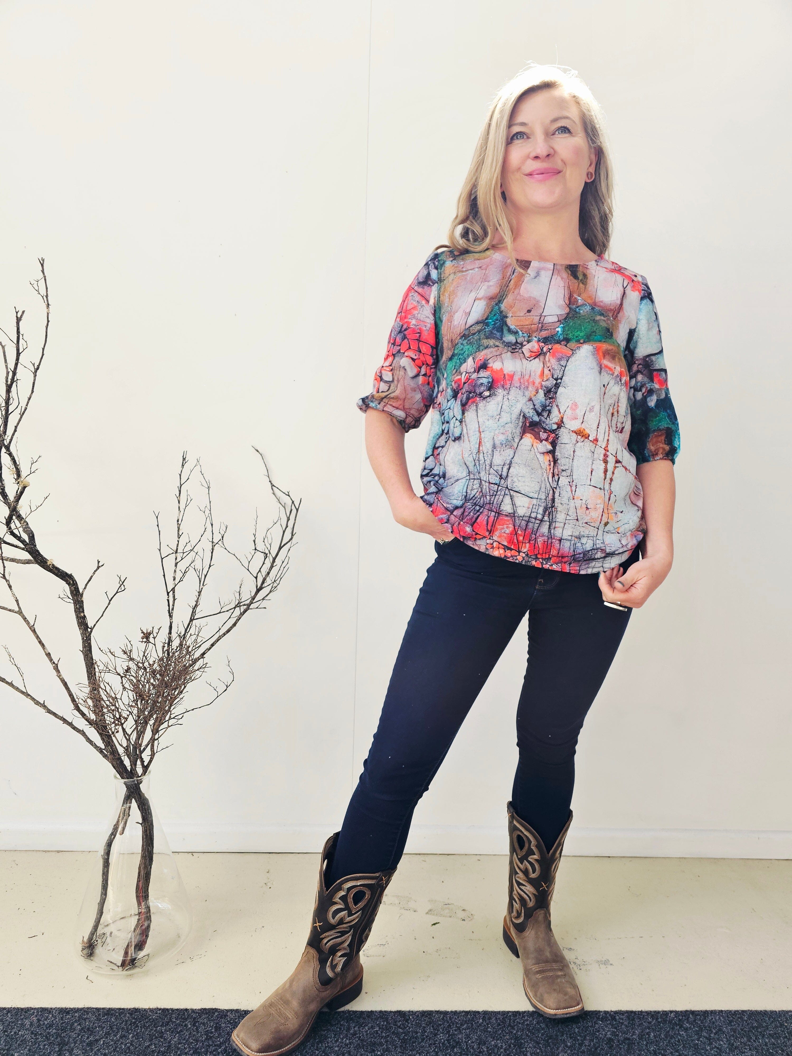 Lady Jane Bishops Sleeve Blouse - Aerial Bay of Fires top The Spotted Quoll 