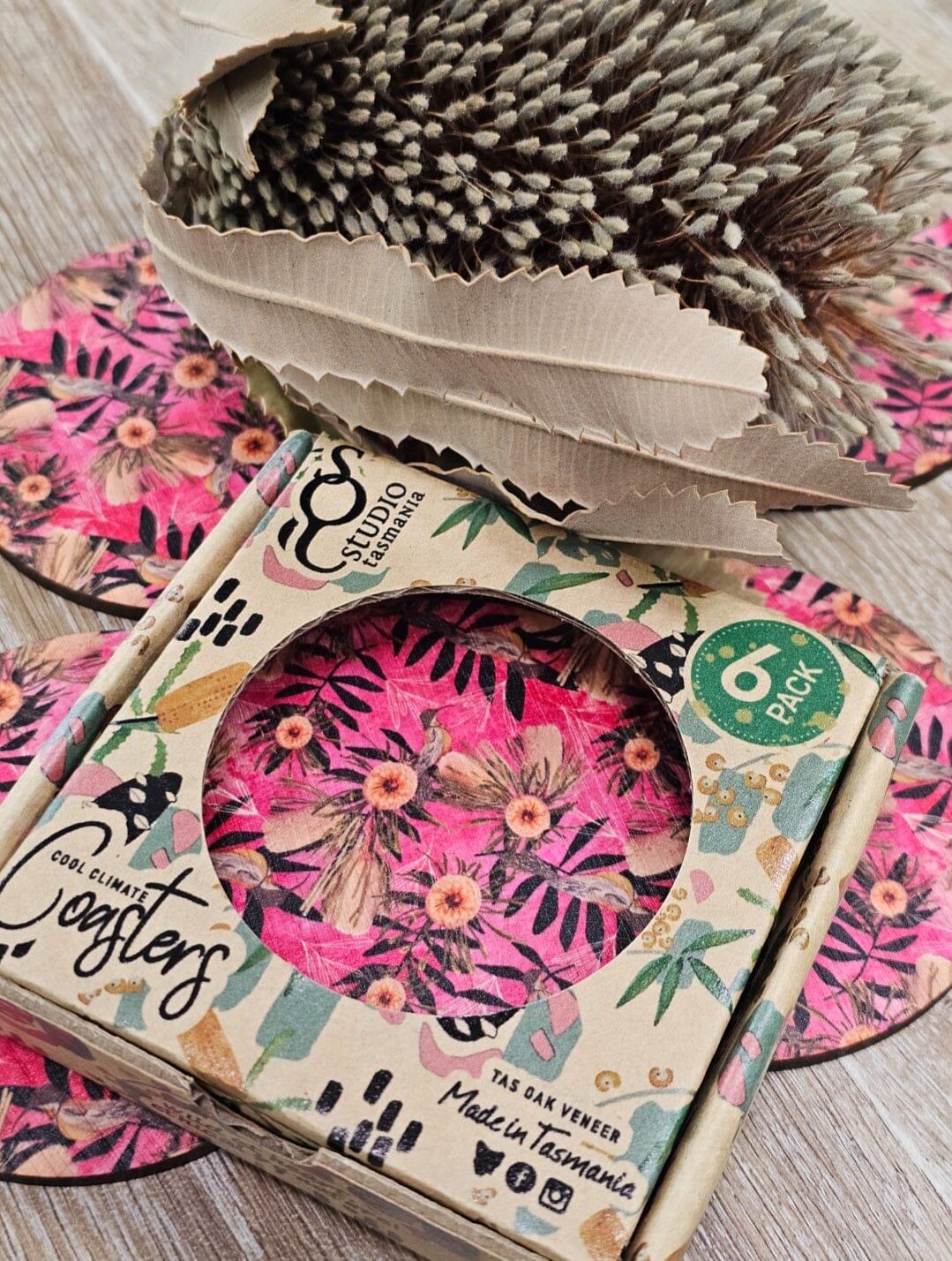 Coasters Cool Climate - Bosa Art Co coasters The Spotted Quoll Pink Summer Bouquet 