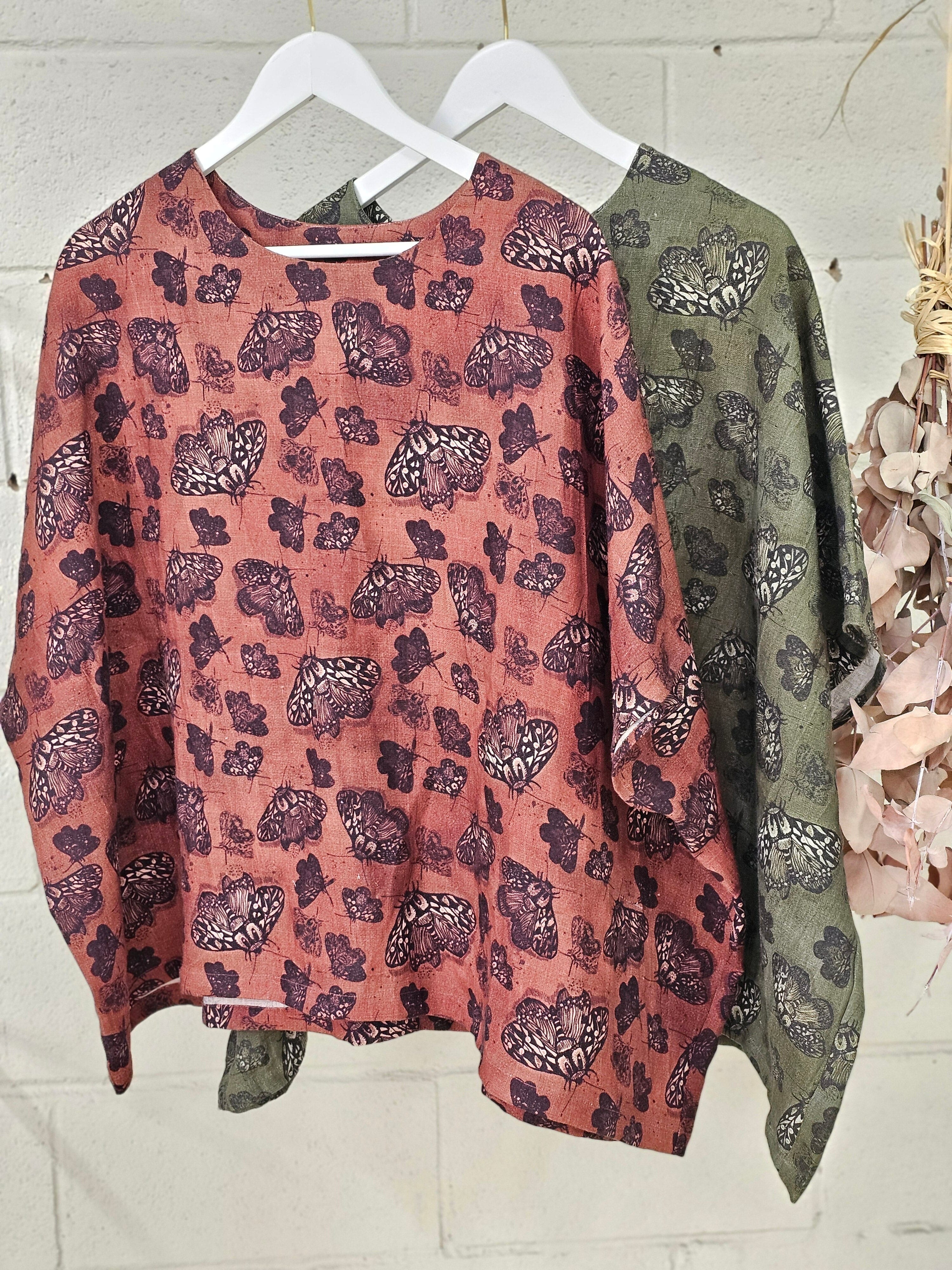 Freedom Top Pure Linen - Moss Moth Top The Spotted Quoll 