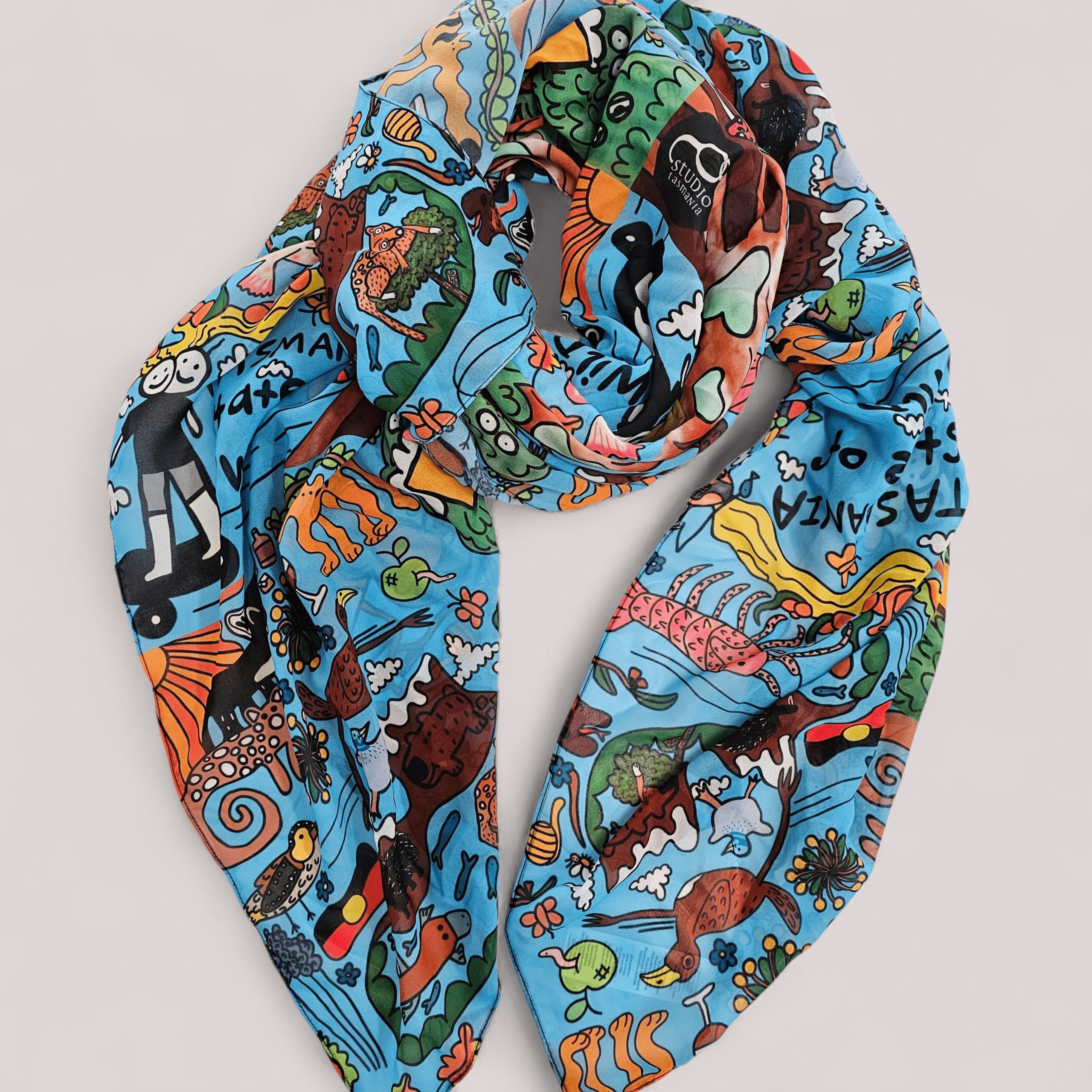 Silken Chic Scarves - Tasmania State of Wild Scarf The Spotted Quoll Studio 