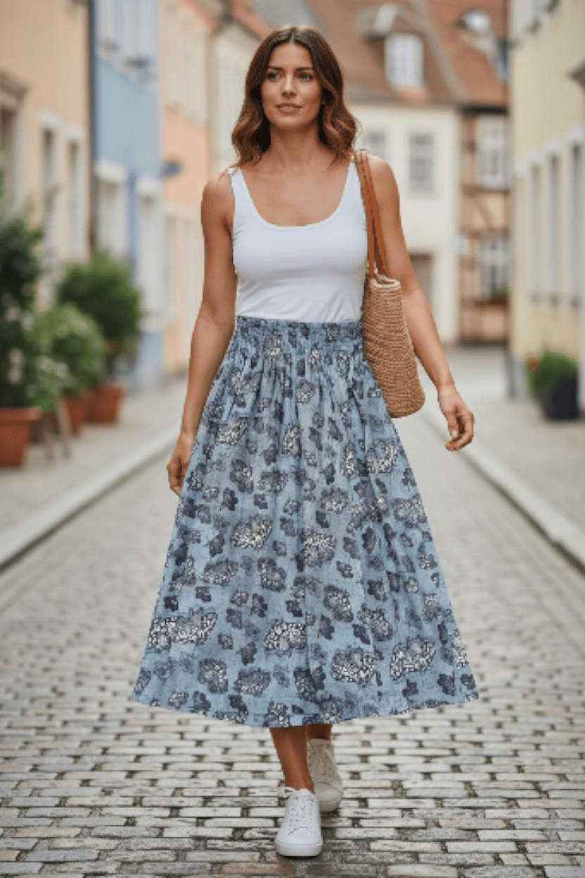 Frankie Shirred Skirt - Slate Moth Skirt The Spotted Quoll 