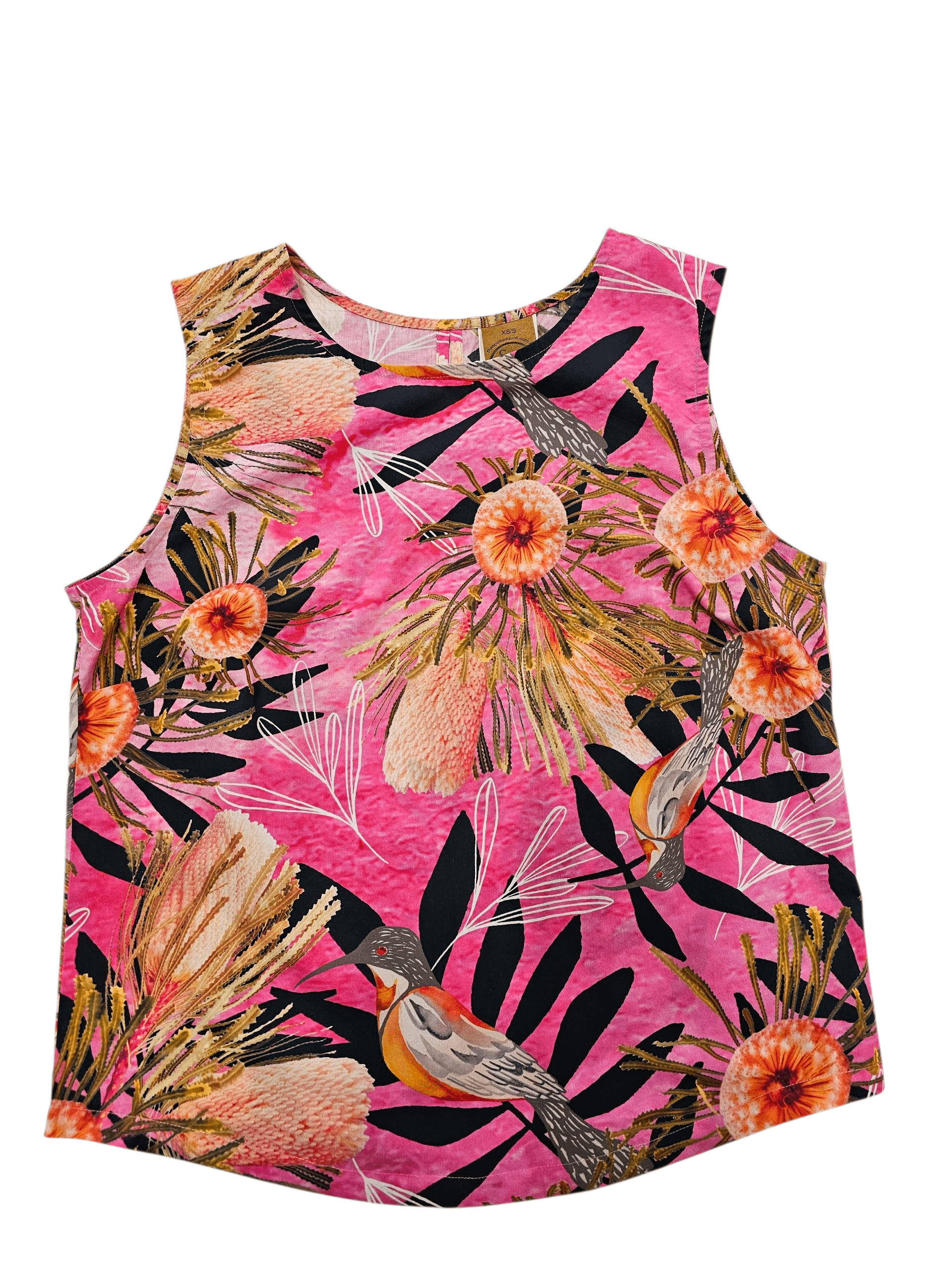 Organic Cotton Poplin Tank - Pink Summer Bouquet Shirts & Tops The Spotted Quoll 