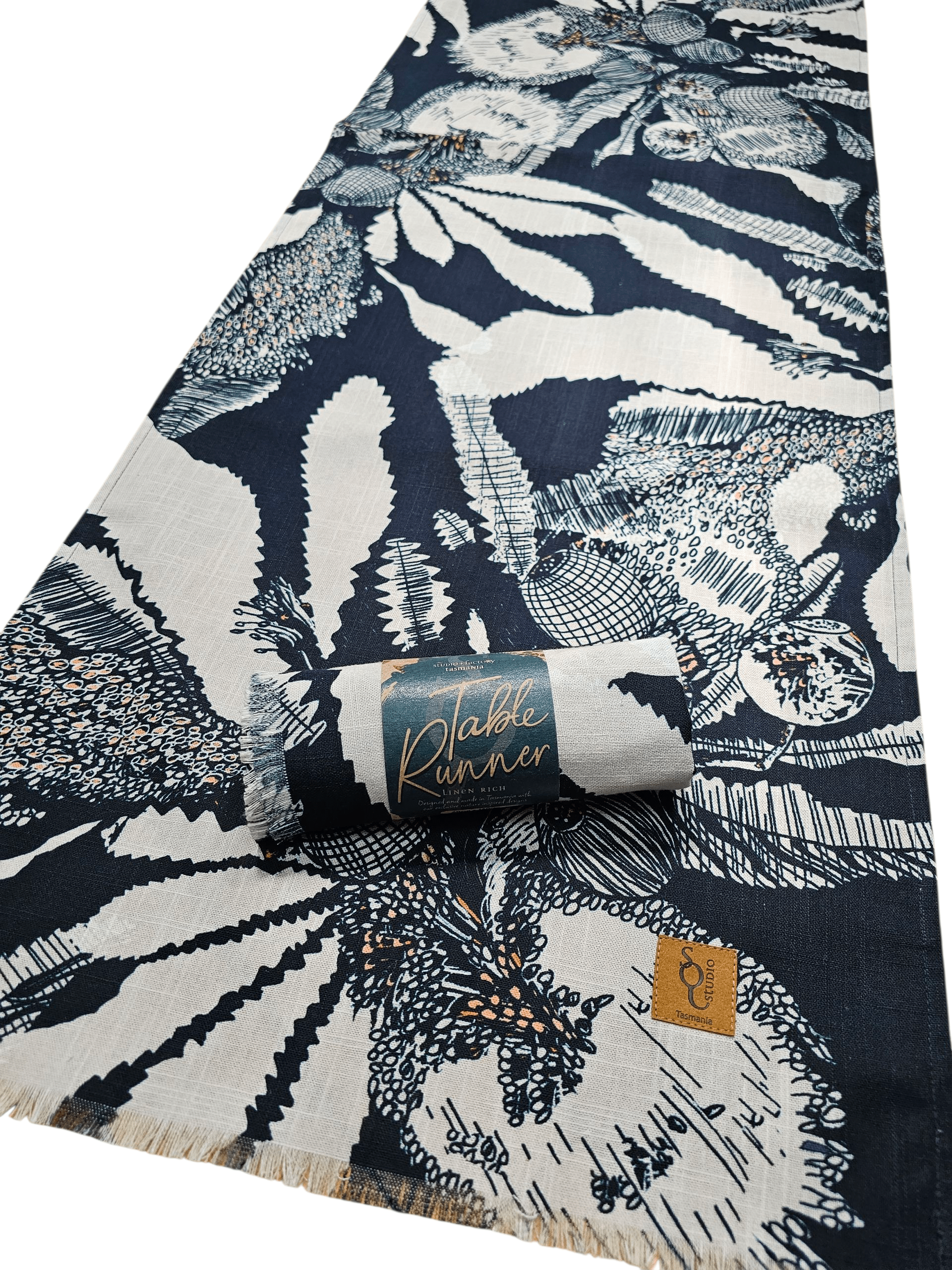 Printed Organic Linen Table Runner - Sawtooth Banksia table runners The Spotted Quoll 