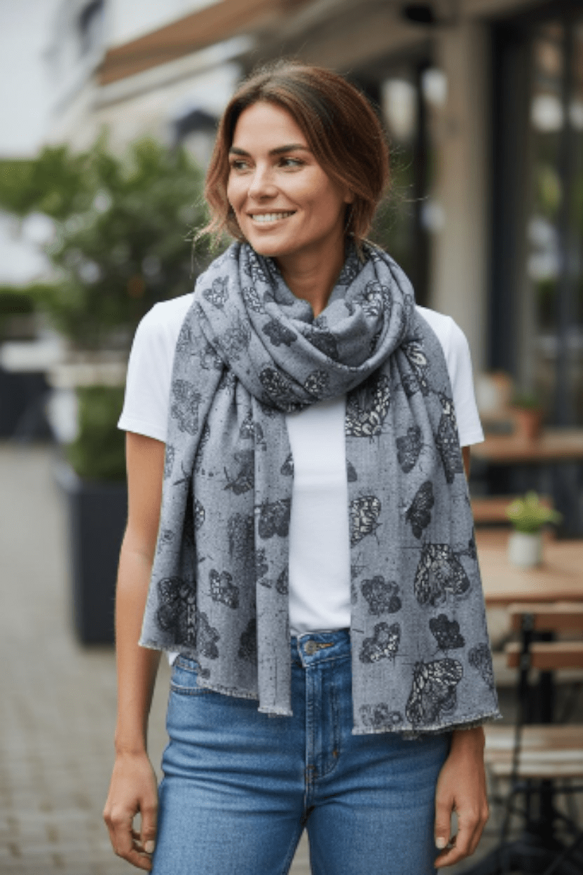 Organic Cotton Square Scarf - Slate Moth Scarf The Spotted Quoll 
