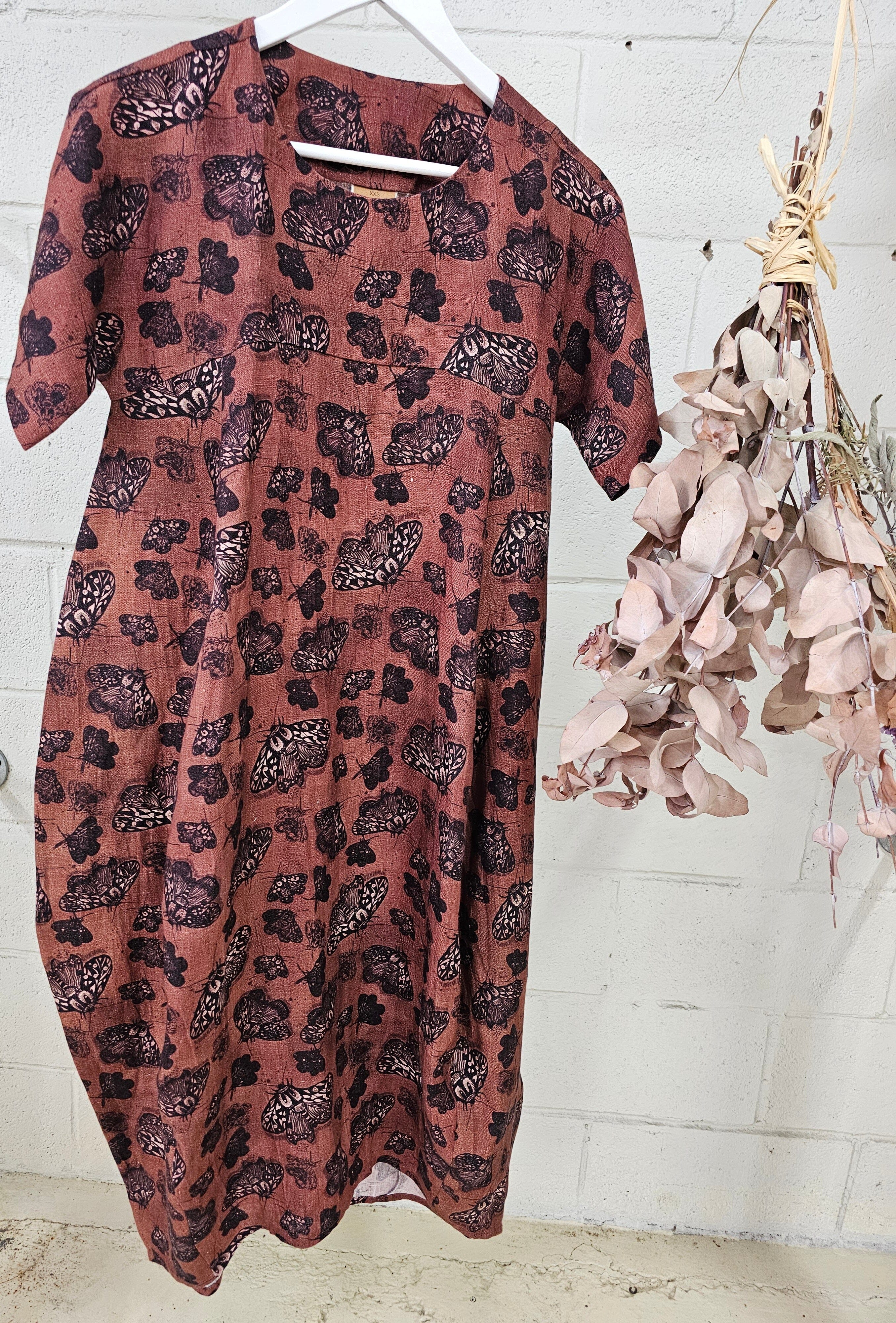 Organic Linen Cocoon Dress - Cocoa Moth Dress The Spotted Quoll 