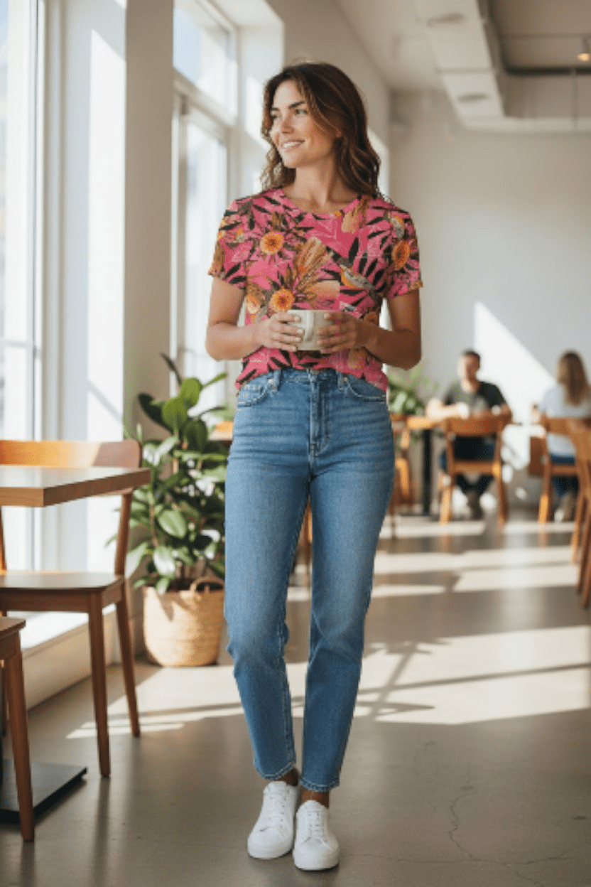 The Goodness Tee Organic Cotton Knit - Pink Summer Bouquet Tee Shirt The Spotted Quoll 