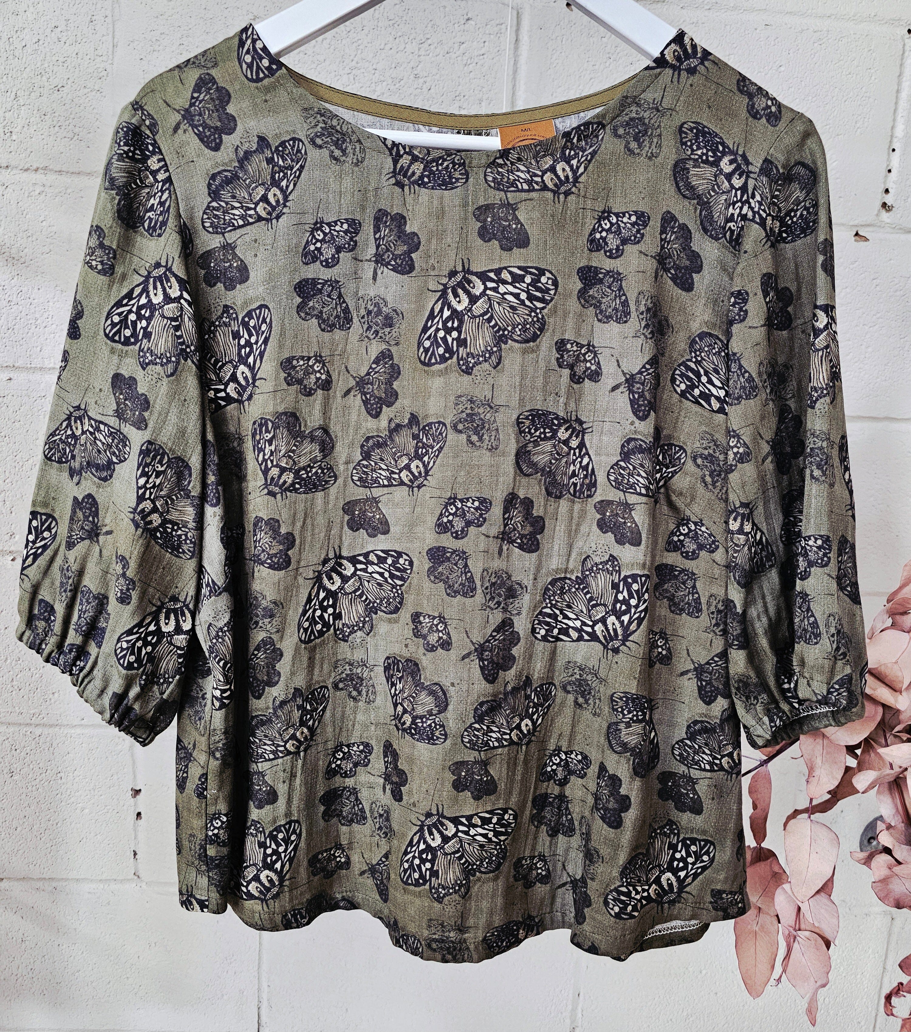 Lady Jane Bishops Sleeve Blouse - Moss Moth top The Spotted Quoll 