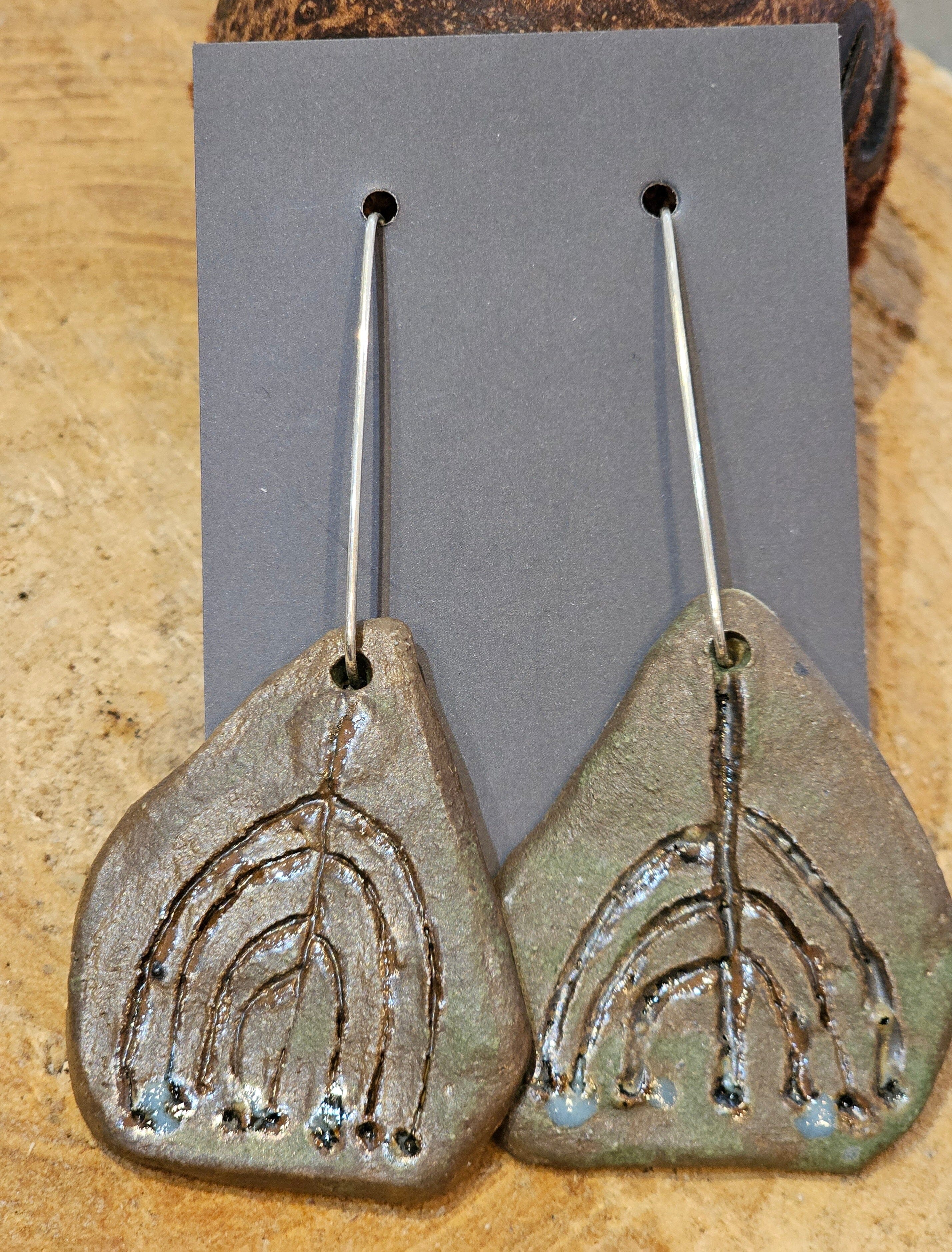 Ceramic & Silver Jewellery - Forest Floor Earrings Jillian Jak & Meek Mud Large Stone Carvings 