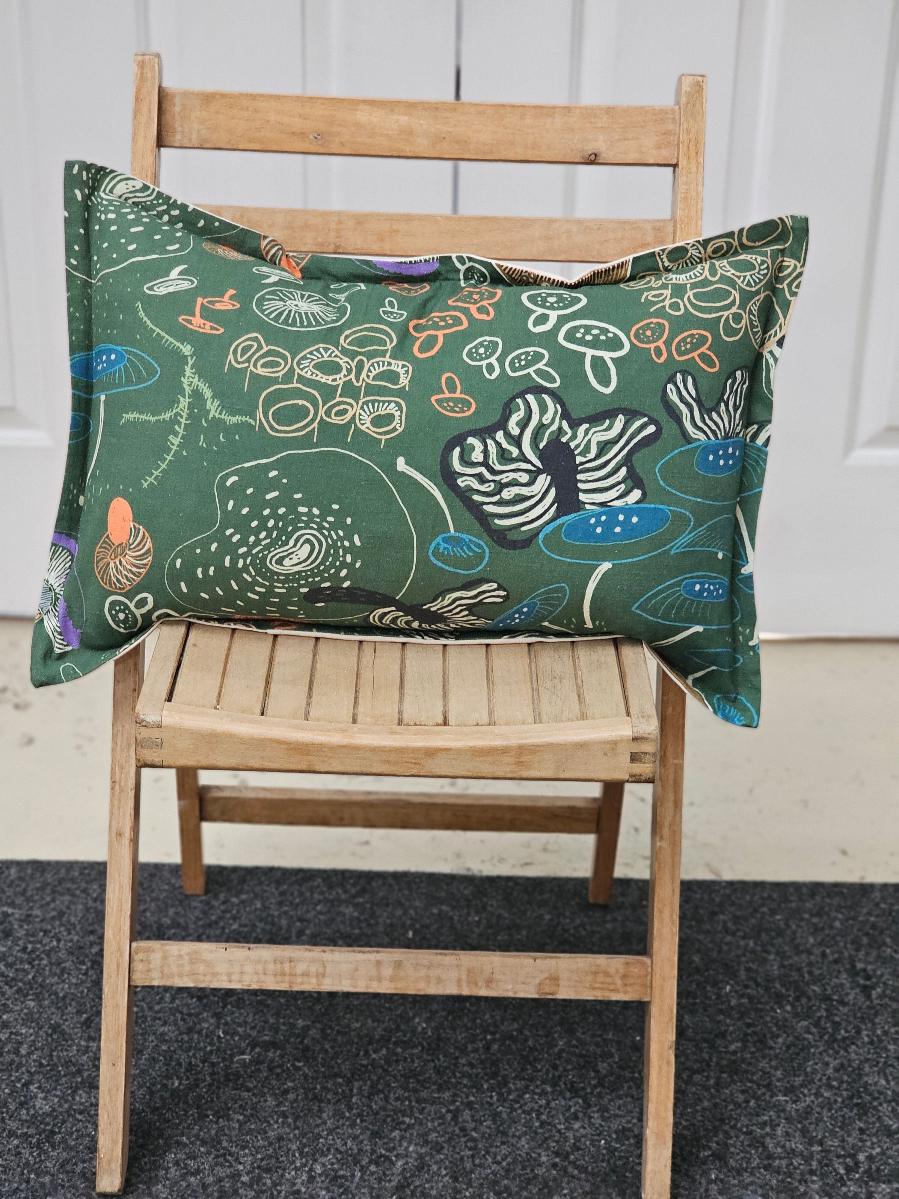 Organic Linen/Hemp Cushion - Tassie Fungi Cushions The Spotted Quoll 