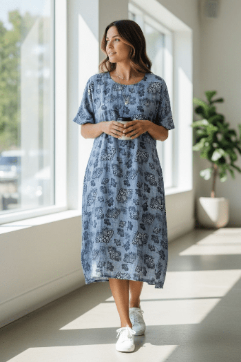Cocoon Dress Organic Cotton DM -Slate Moth Dress The Spotted Quoll 