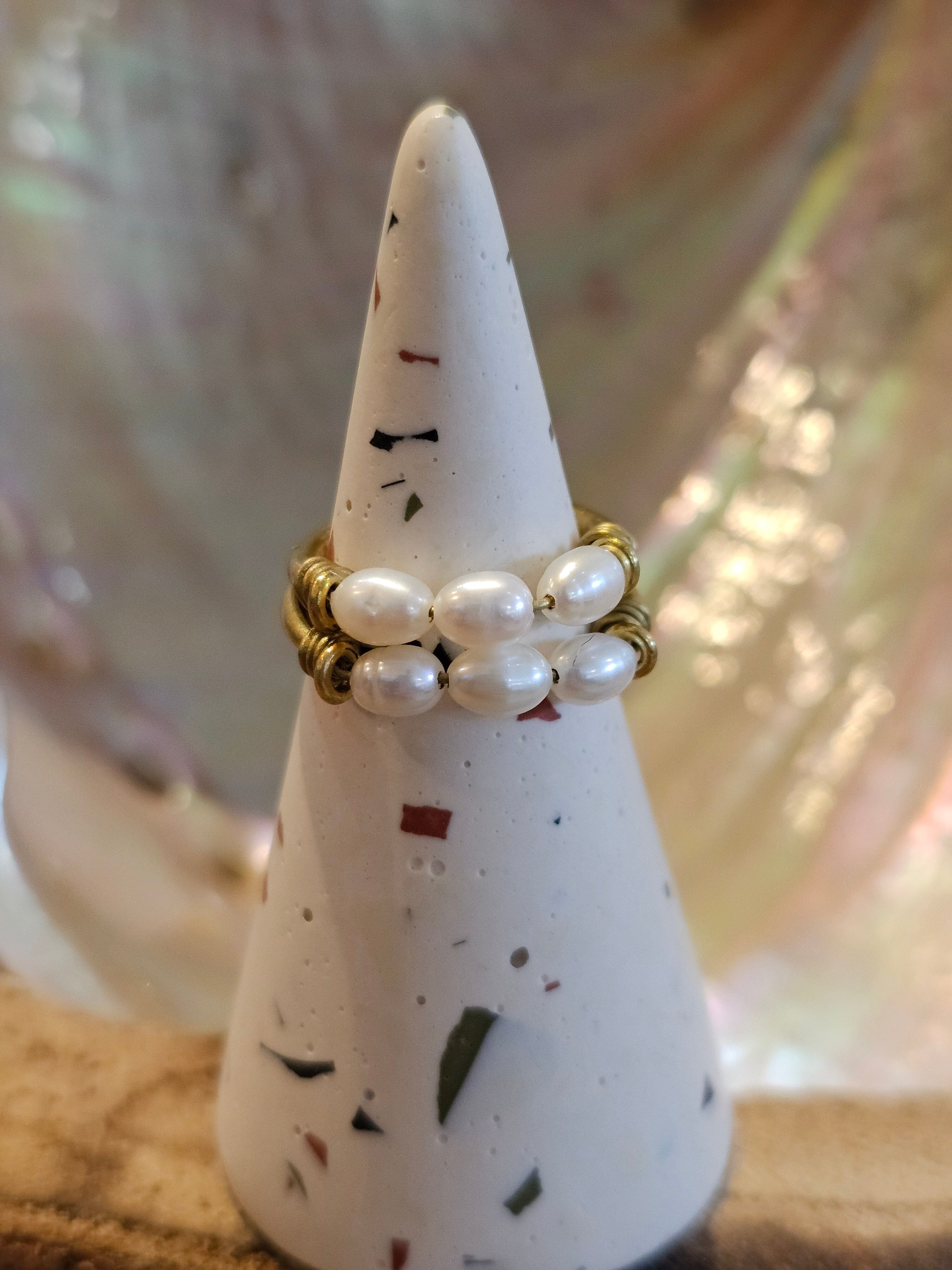 Lisa Carney - Precious Gemstone Rings Jewellery Lisa Carney Designs Brass - Mother of Pearl 