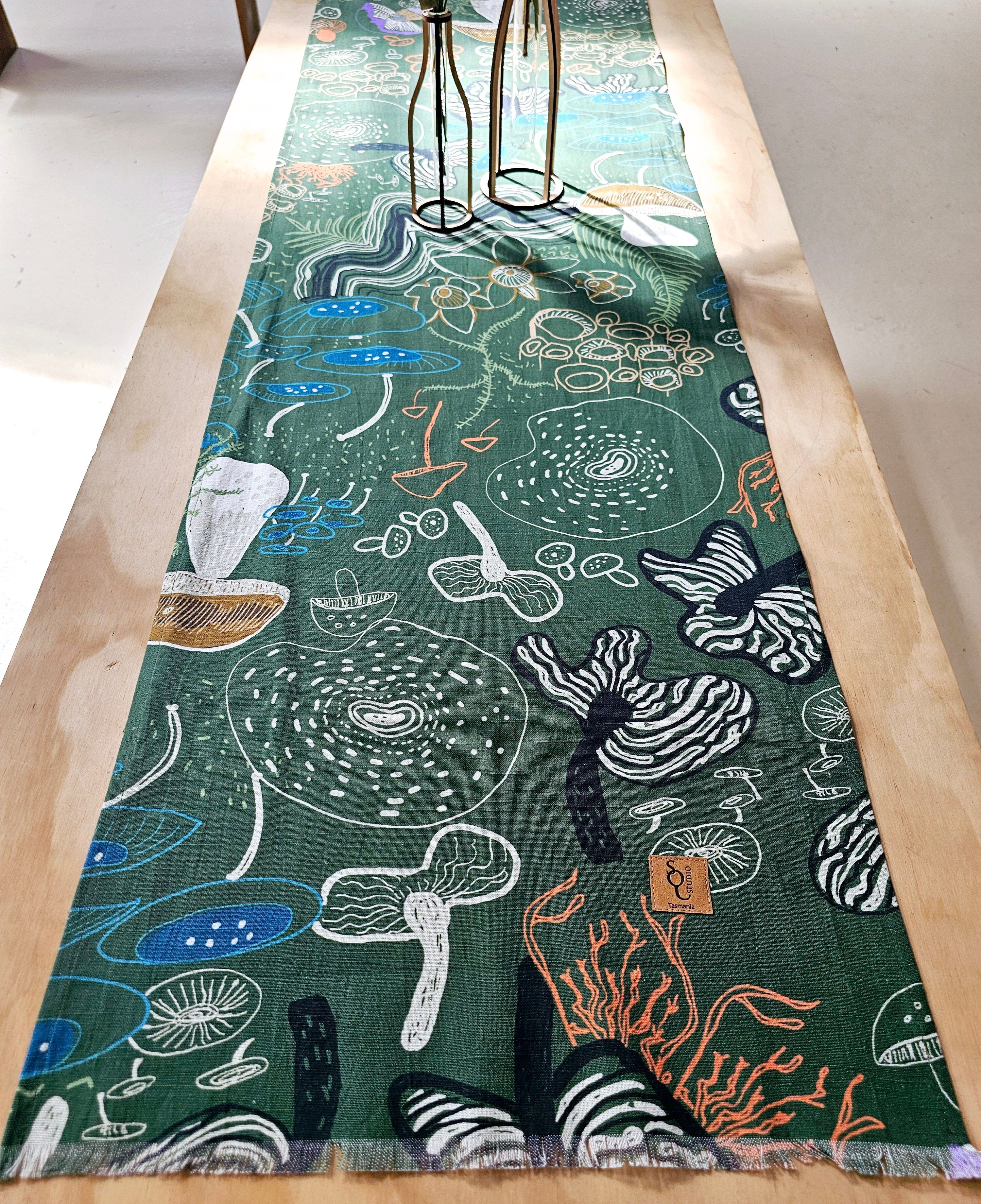 Organic Linen Table Runner - Tassie Fungi table runners The Spotted Quoll 