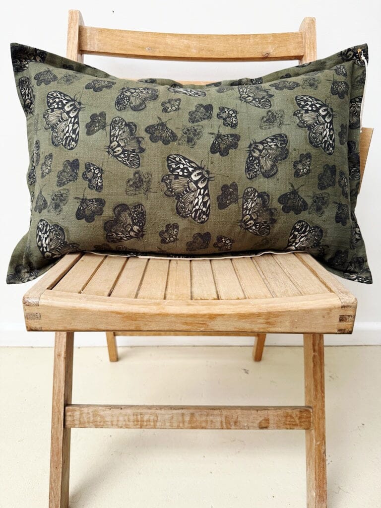 Organic Linen/Hemp Cushion - Moss Moth Cushions The Spotted Quoll 35 x 55cm 