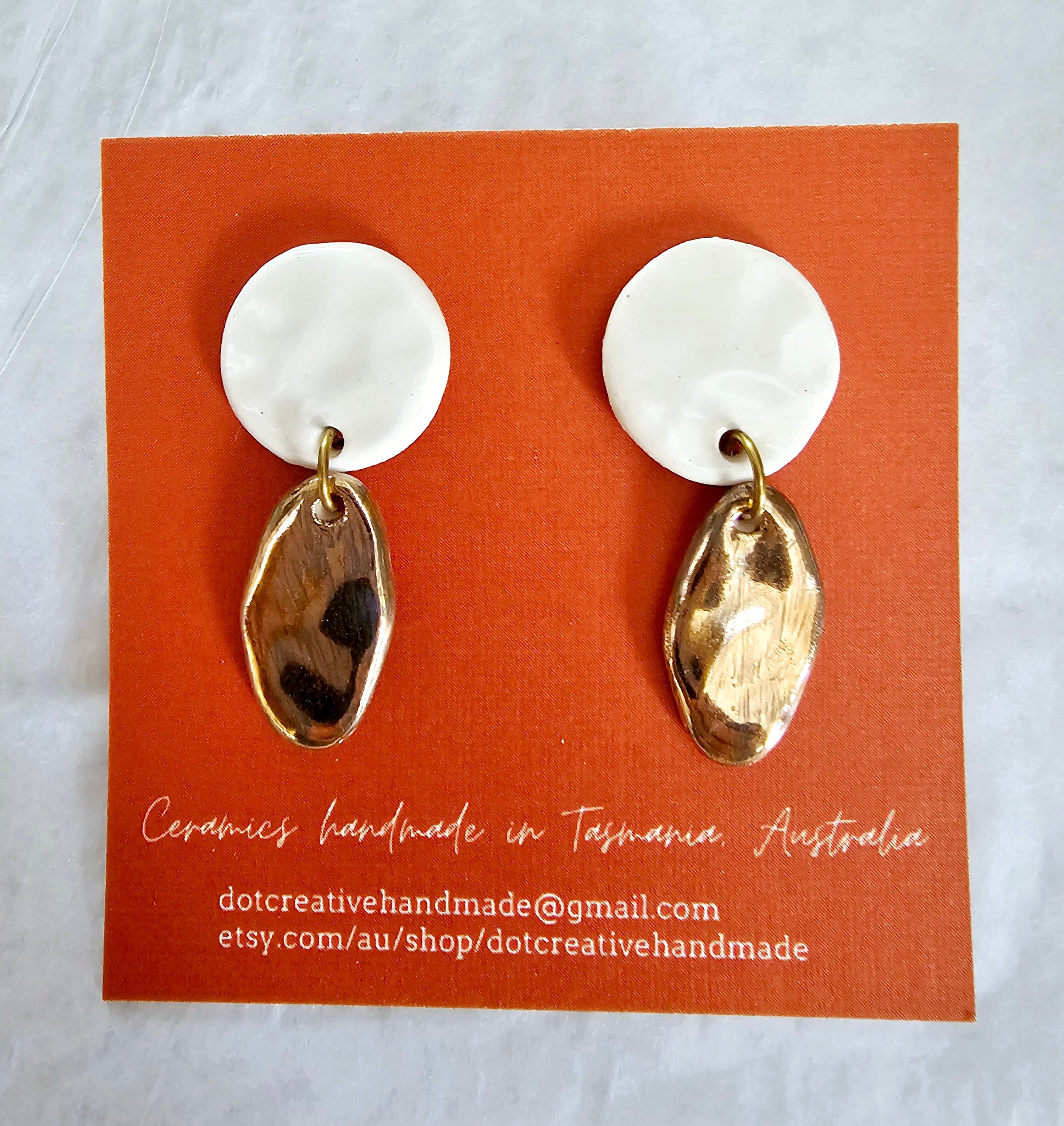 Ceramic Drop Earrings - DOT Creative Tasmania Earrings DOT creative White & Gold Small 