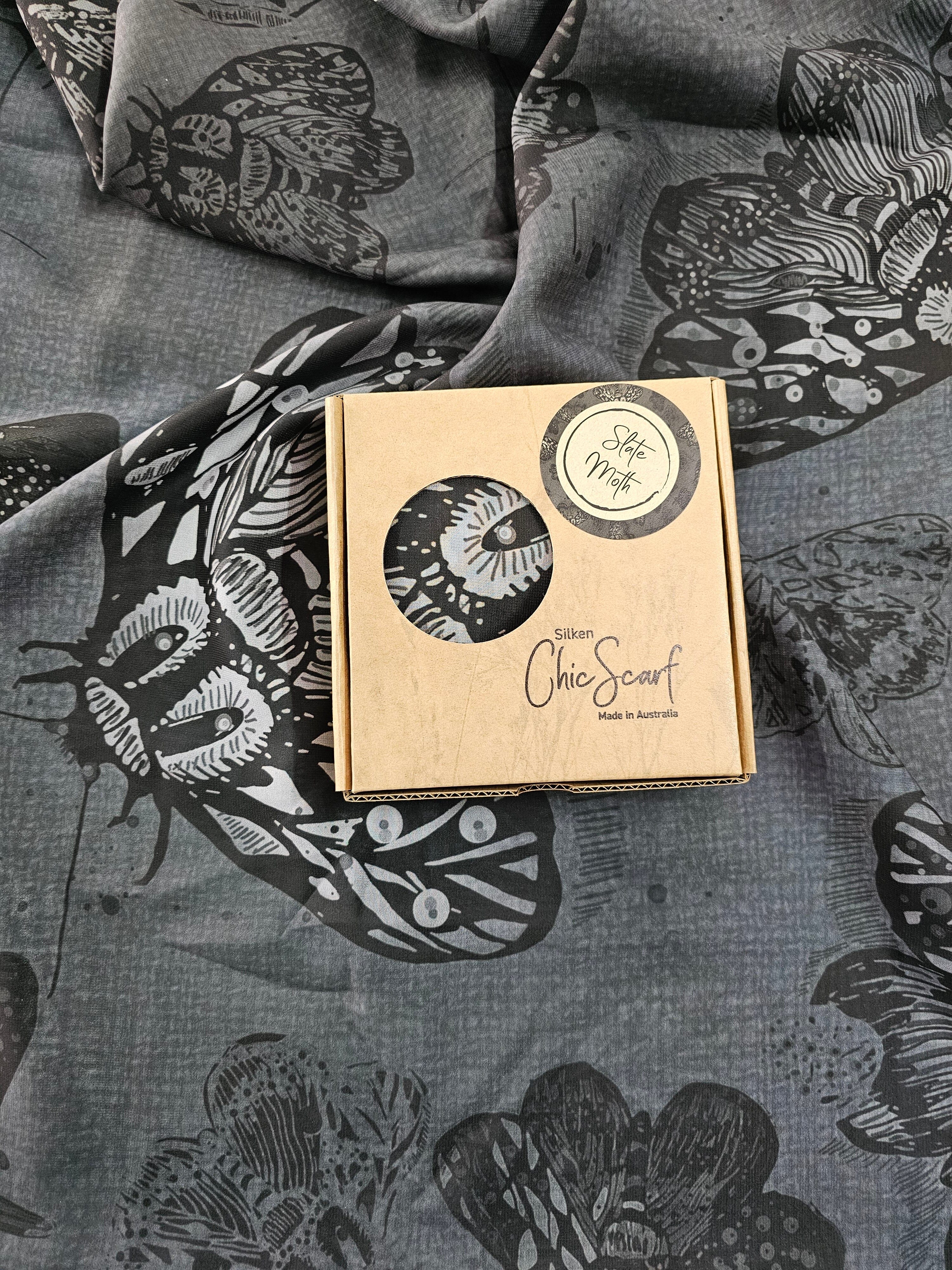 Silken Chic Scarves - Slate Moth Scarf The Spotted Quoll Studio 