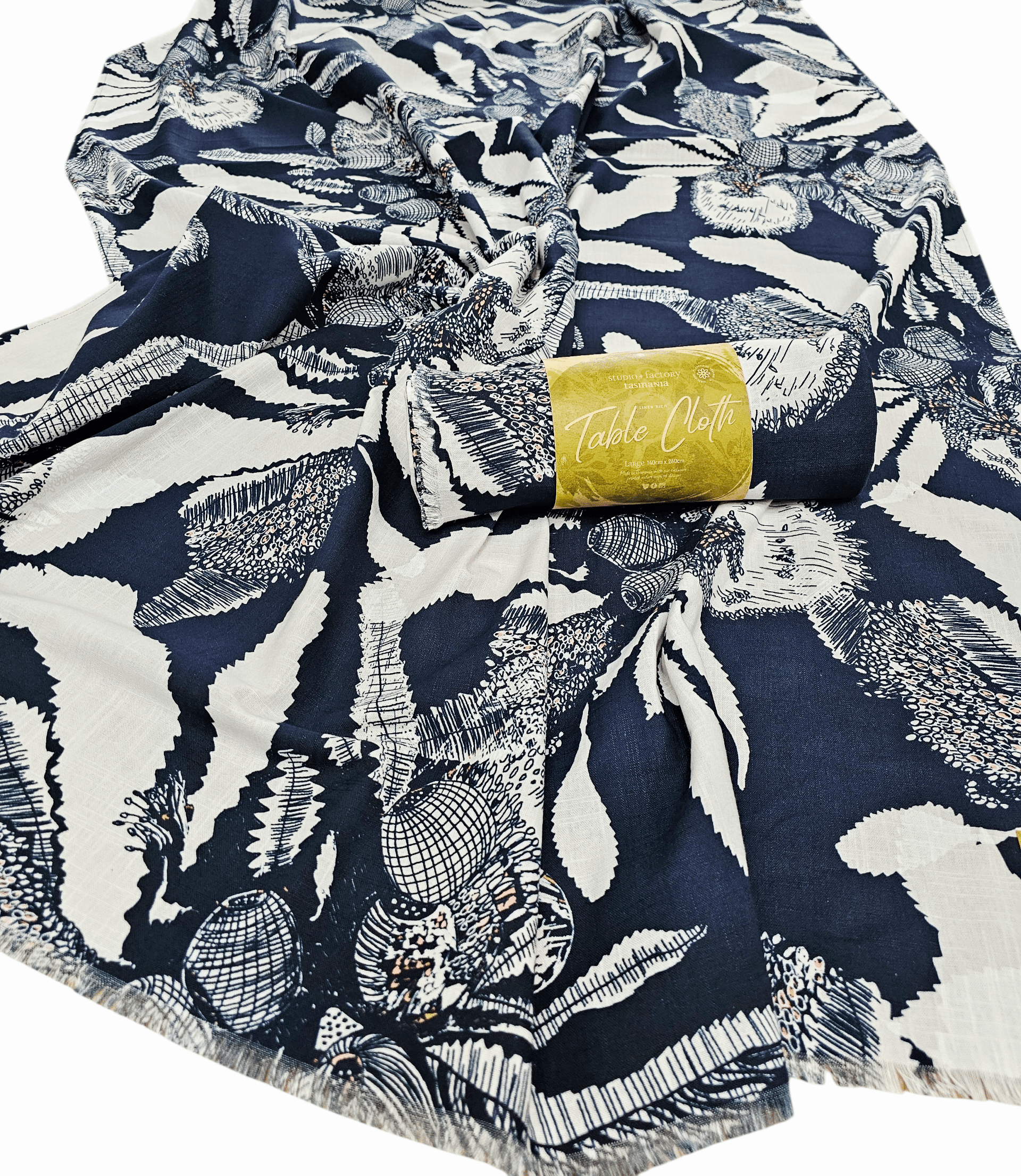 Printed Organic Linen Table Cloth - Sawtooth Banksia table cloth The Spotted Quoll 