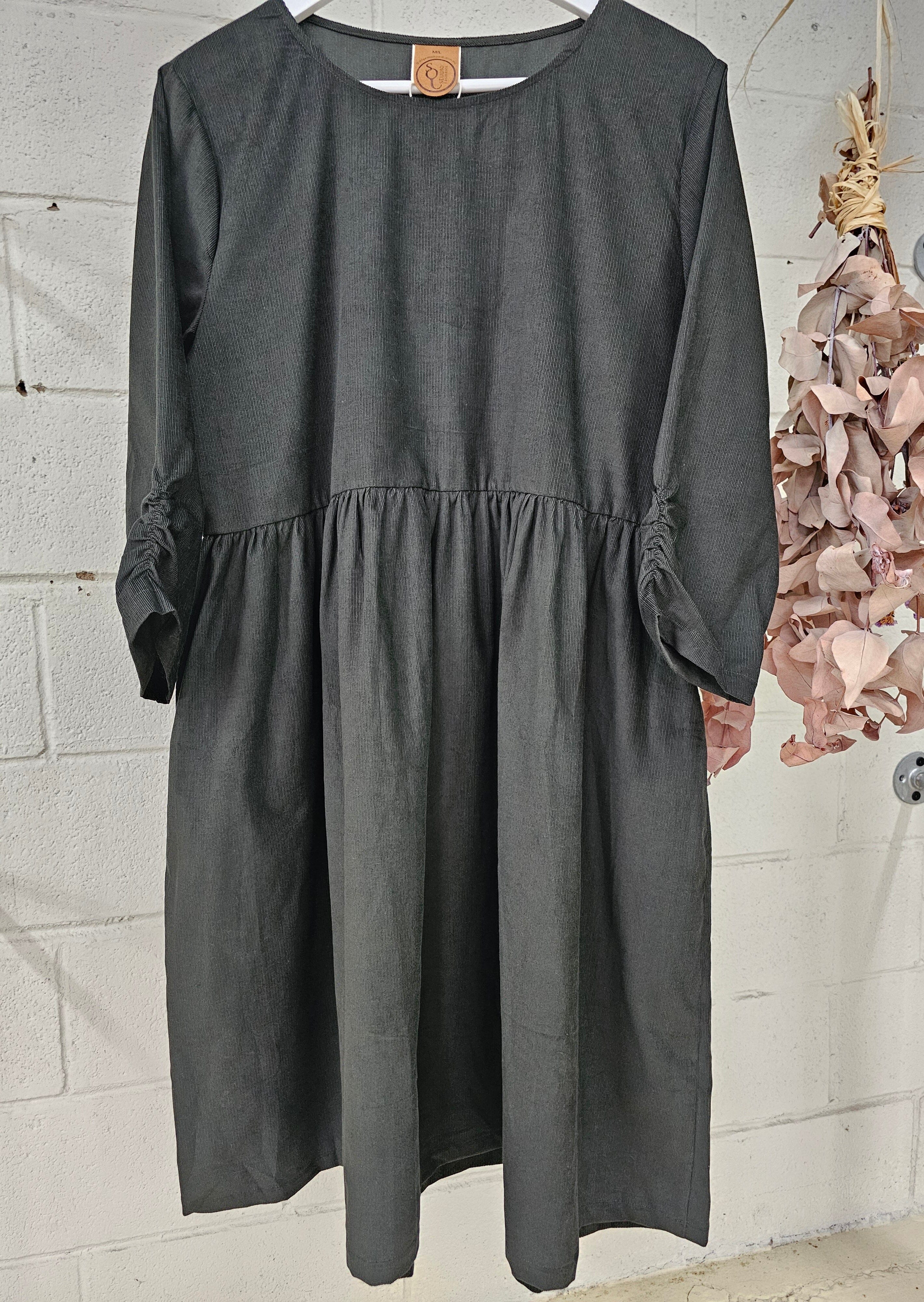 Organic Cotton Corduroy Peasant Dress - Moss Dresses The Spotted Quoll 