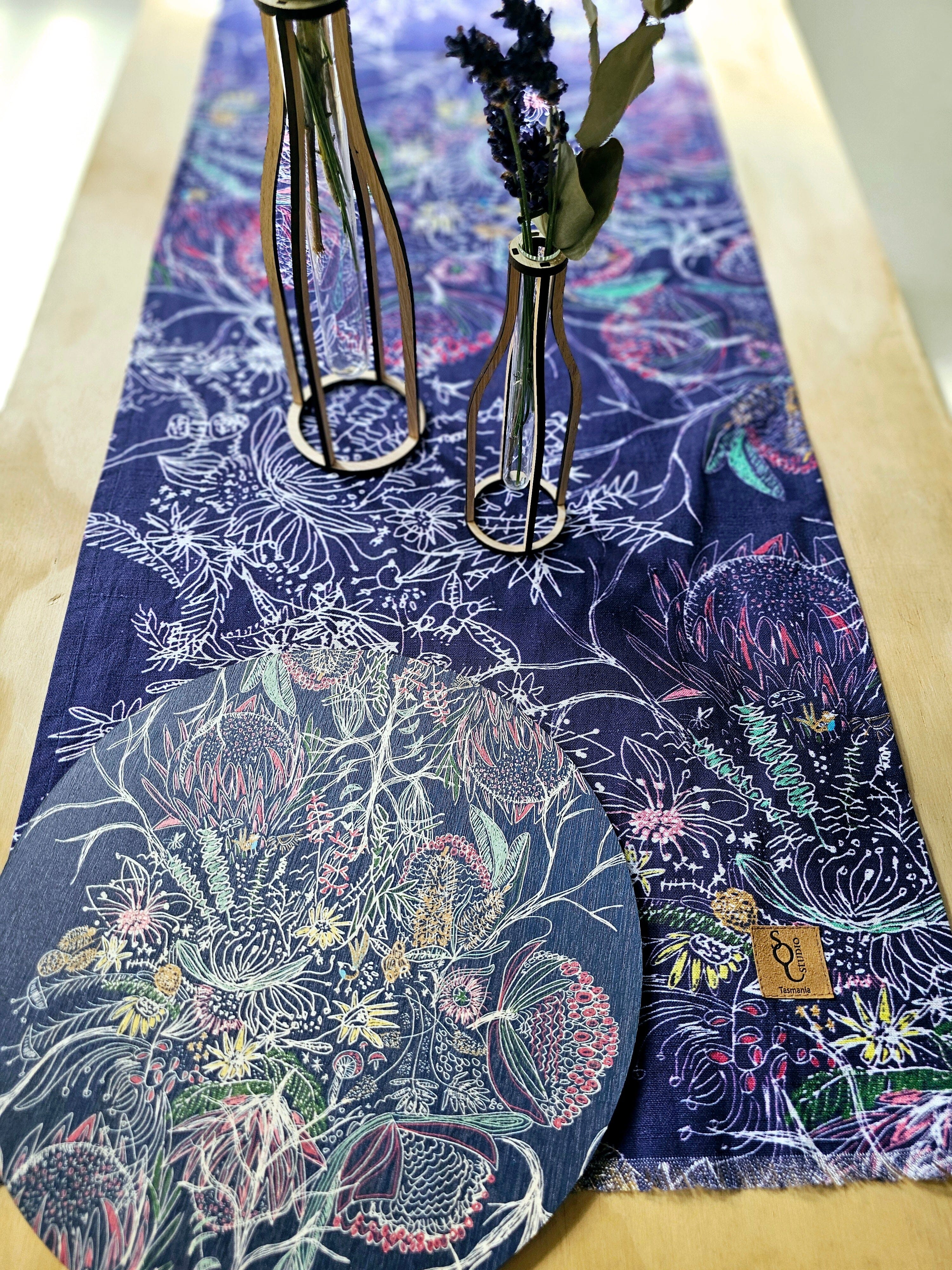 Organic Linen Table Runner - Wildflowers table runners The Spotted Quoll 