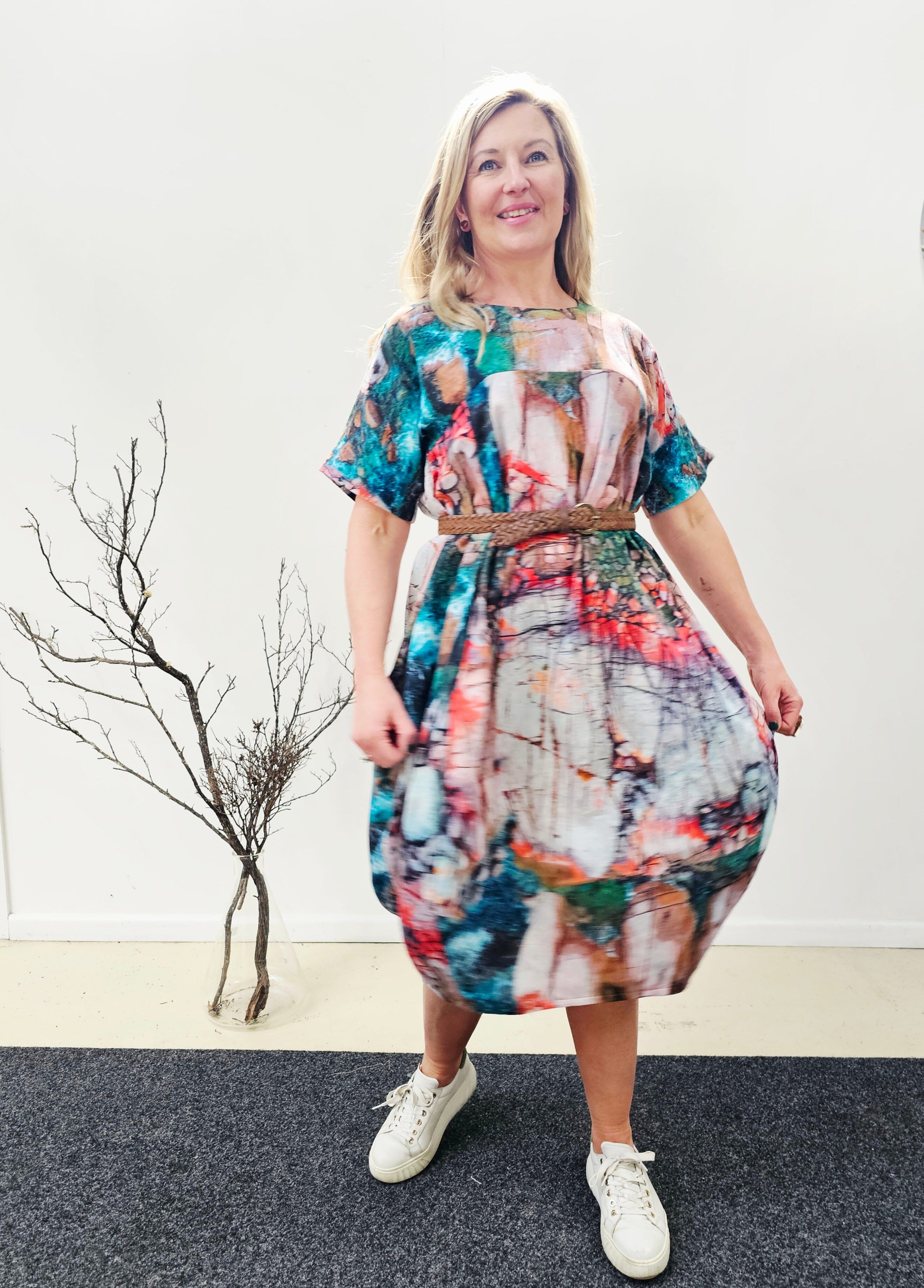 Organic Cotton Cocoon Dress - Aerial Bay of Fires Dress The Spotted Quoll 