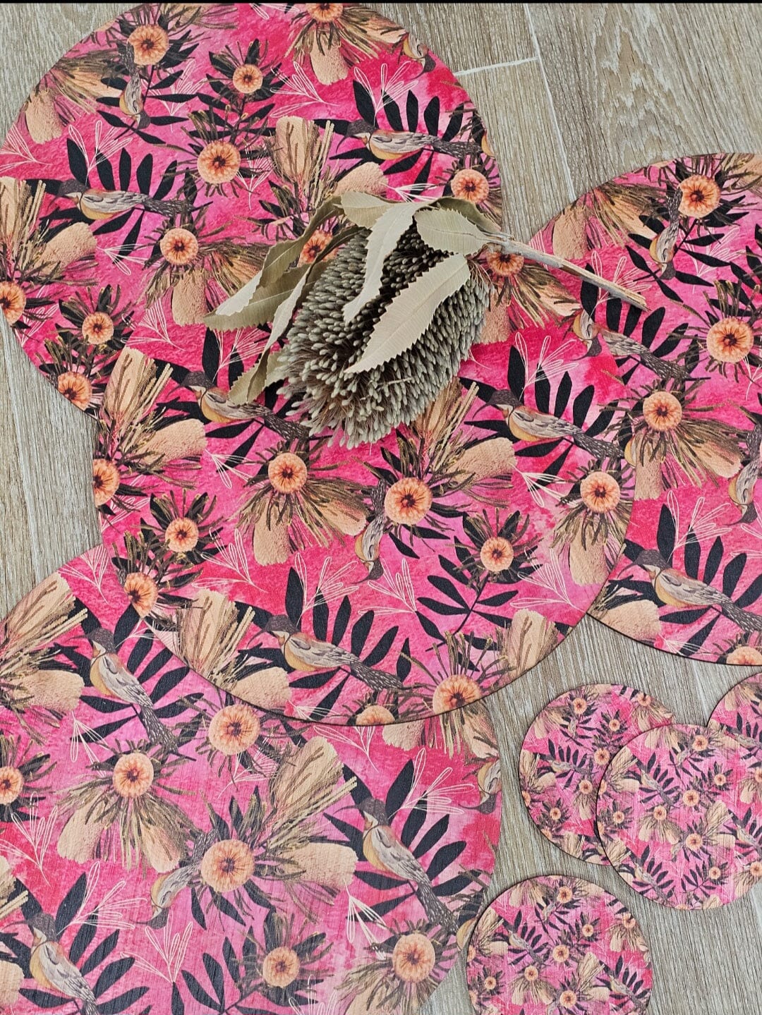 Placemat and Coaster Sets - Bosa Art Co table ware The Spotted Quoll Pink Summer Bouquet 