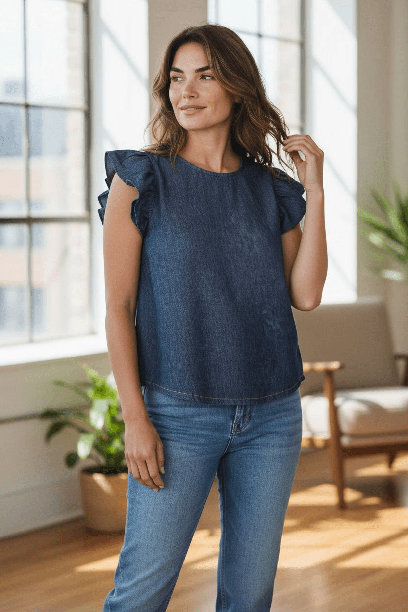Flutter Top - Organic Denim top The Spotted Quoll 