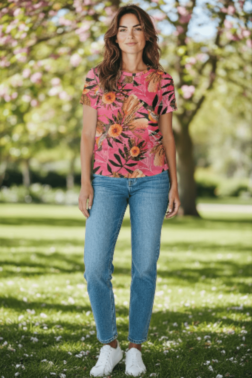 The Goodness Tee Organic Cotton Knit - Pink Summer Bouquet Tee Shirt The Spotted Quoll 