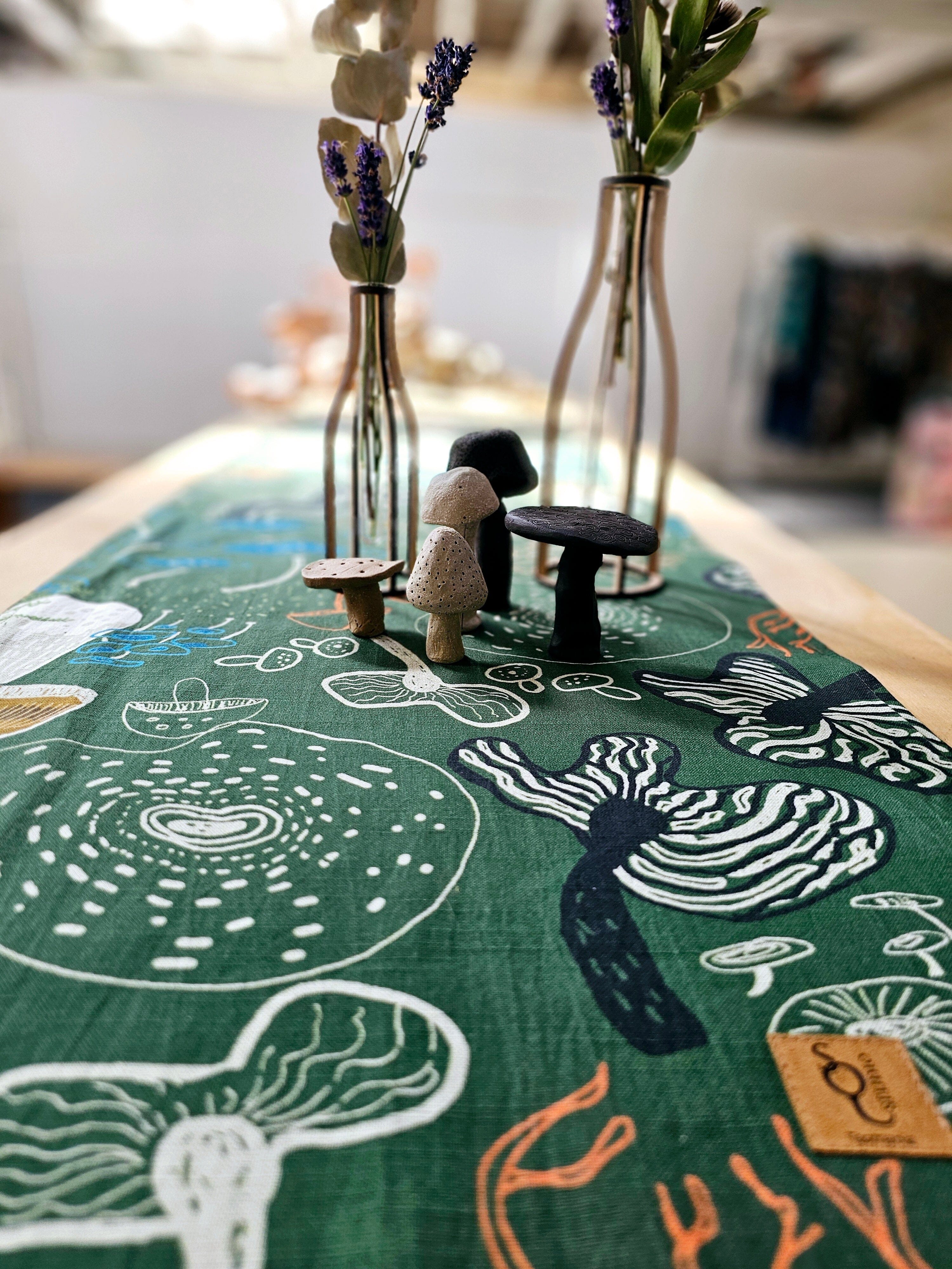 Organic Linen Table Runner - Tassie Fungi table runners The Spotted Quoll 