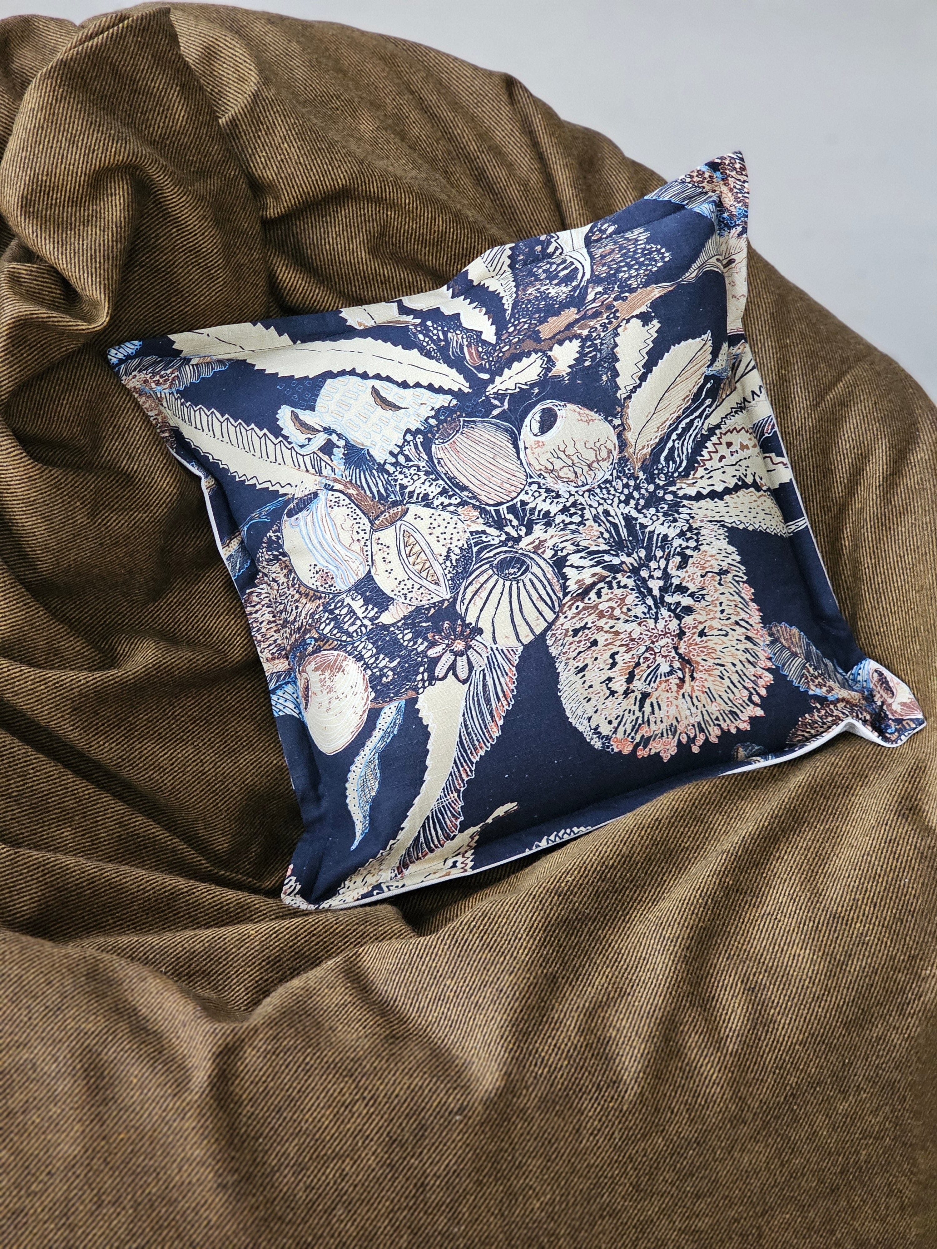 Organic Linen/Hemp Cushion - Tawny Sawtooth Banksia Cushions The Spotted Quoll 