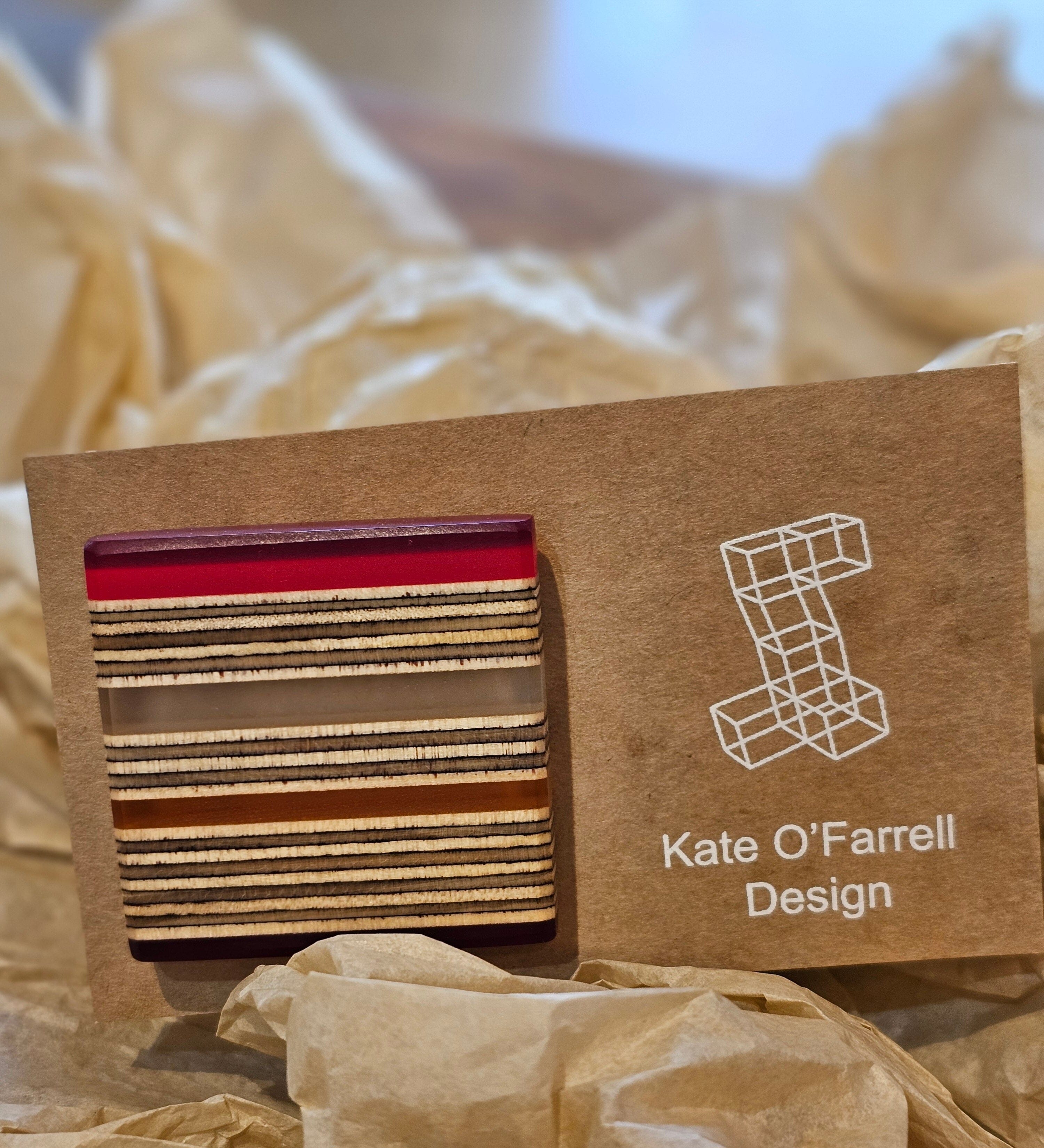 Tasmanian Timber Jewellery - Kate O'Farrell Design Bangle Kate O' Farrell Acrylic & Plywood Square Red 